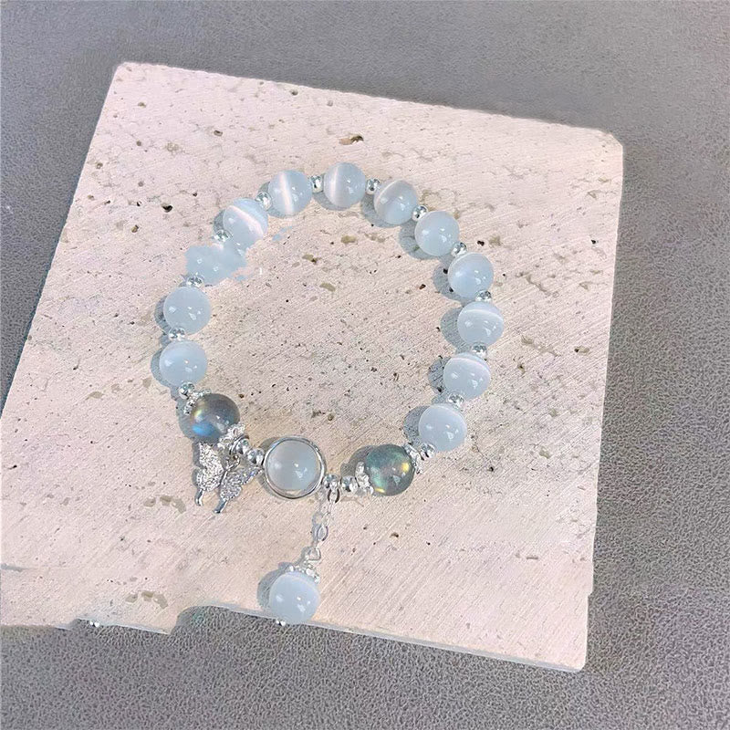 Support Bracelet with Cat's Eye Moonstone & Butterfly Charm