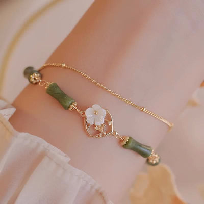 14k Gold Plated Peridot Spiritual Bracelet with Bamboo Flower