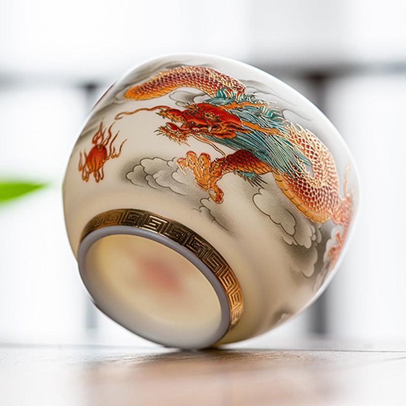 Dragon Phoenix Ceramic Teacup 130ml Zen Decor Gift
