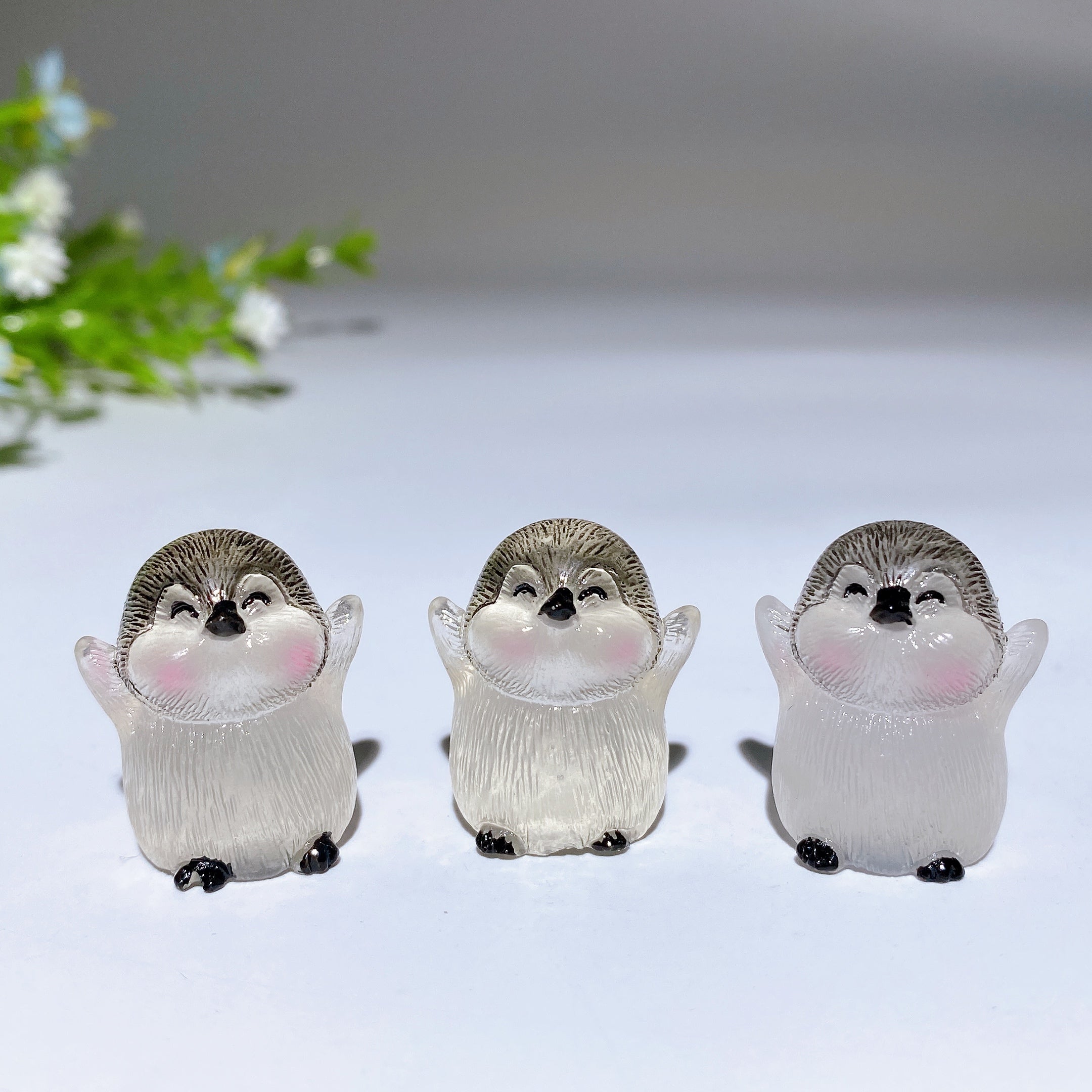 3pcs Luminous Crystal Penguin Animal Carvings 25mm