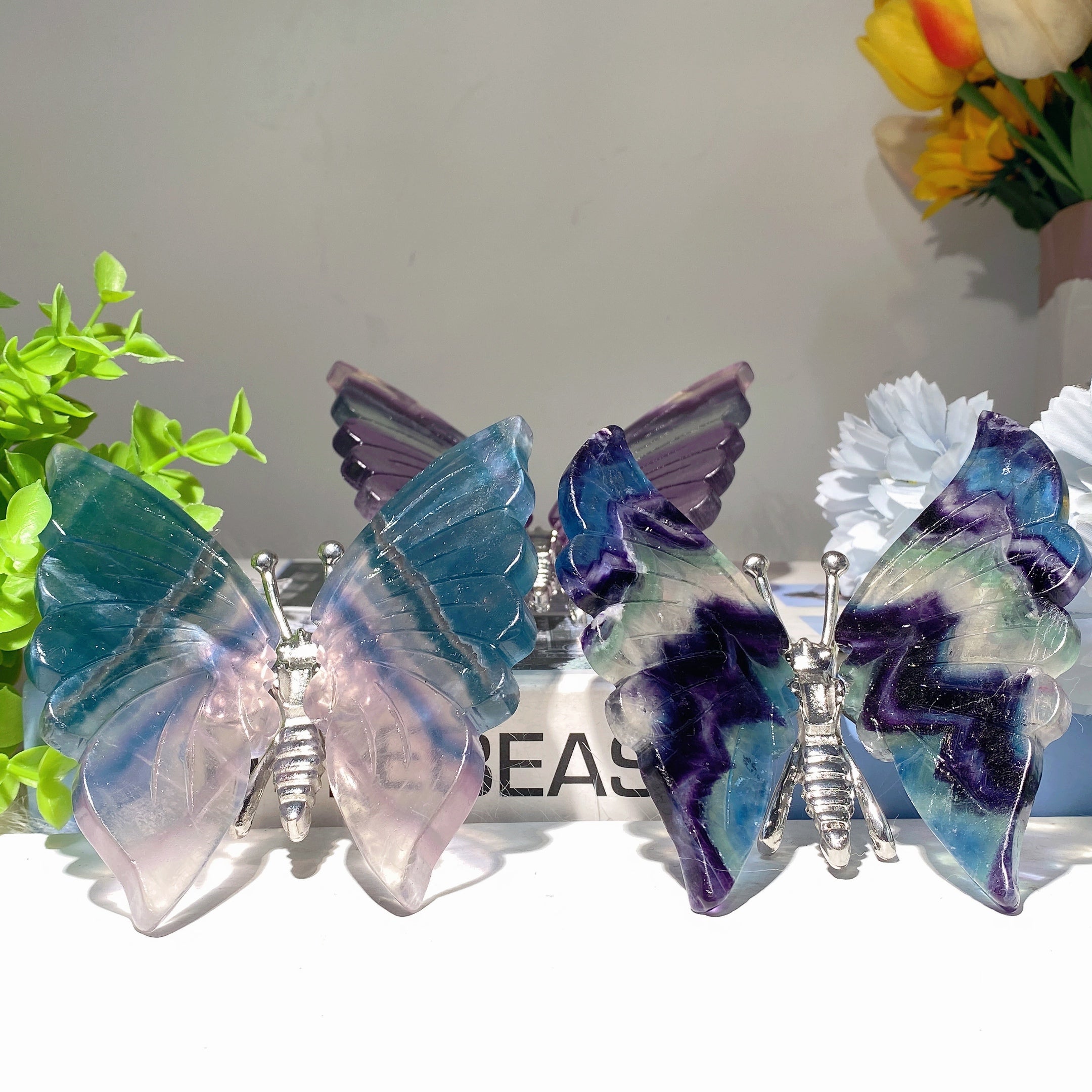 4.0-4.8" Fluorite Crystal Animal Carvings - Butterfly & Dragonfly