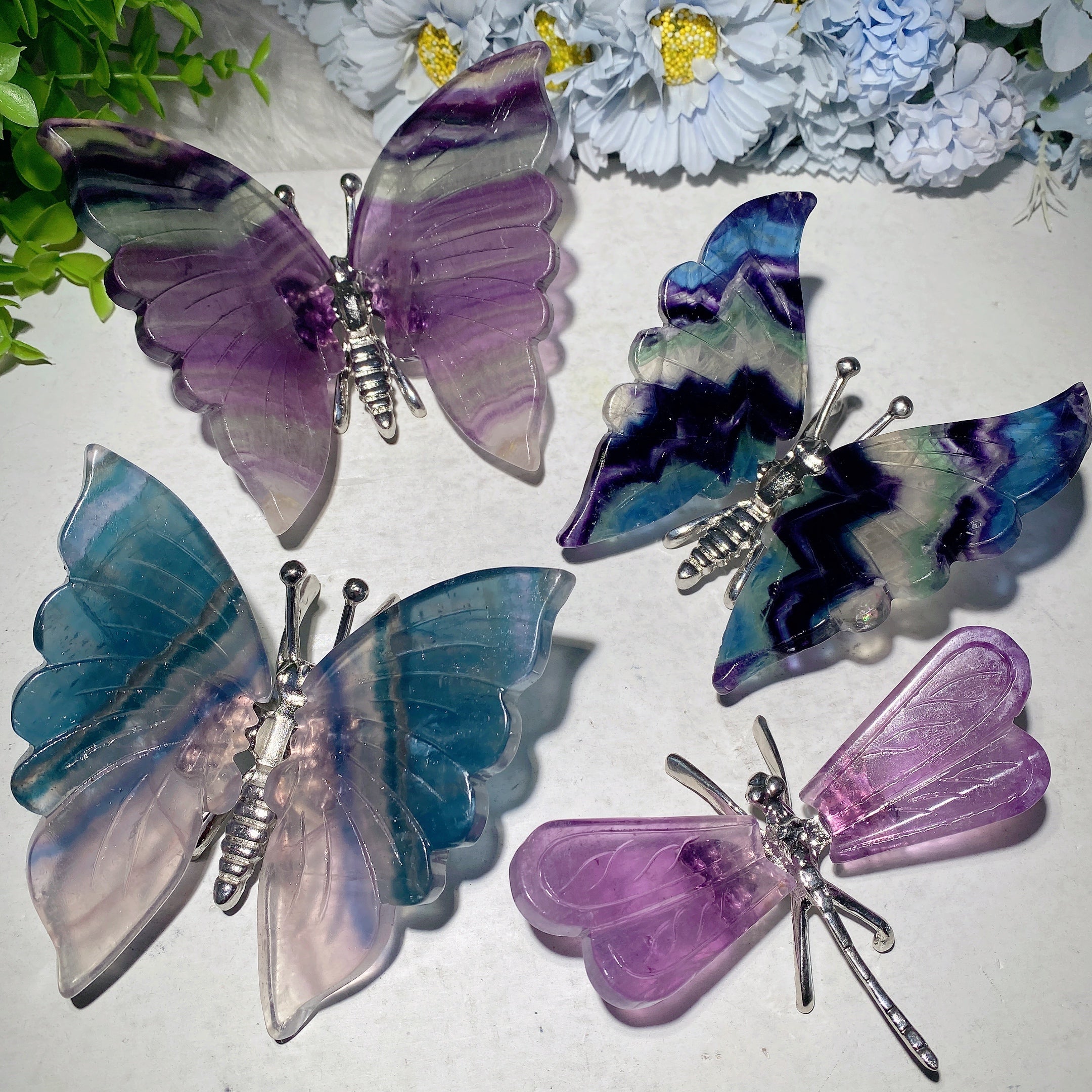 4.0-4.8" Fluorite Crystal Animal Carvings - Butterfly & Dragonfly