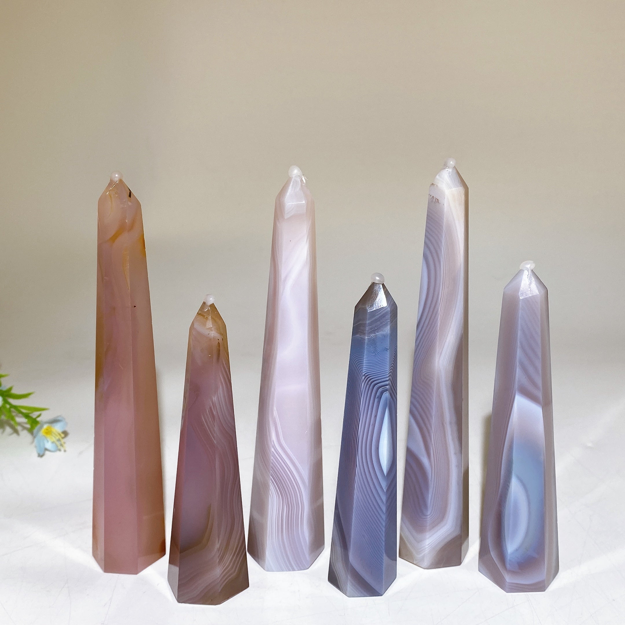 4.0-6.0 inch Purple Pink Banded Agate Crystal Tower for Healing