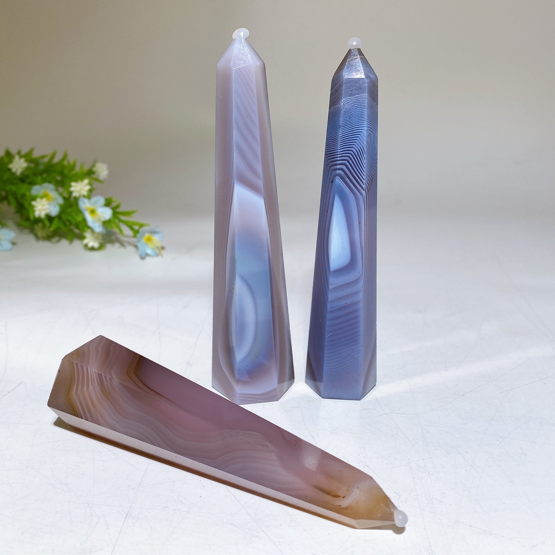 4.0-6.0 inch Purple Pink Banded Agate Crystal Tower for Healing