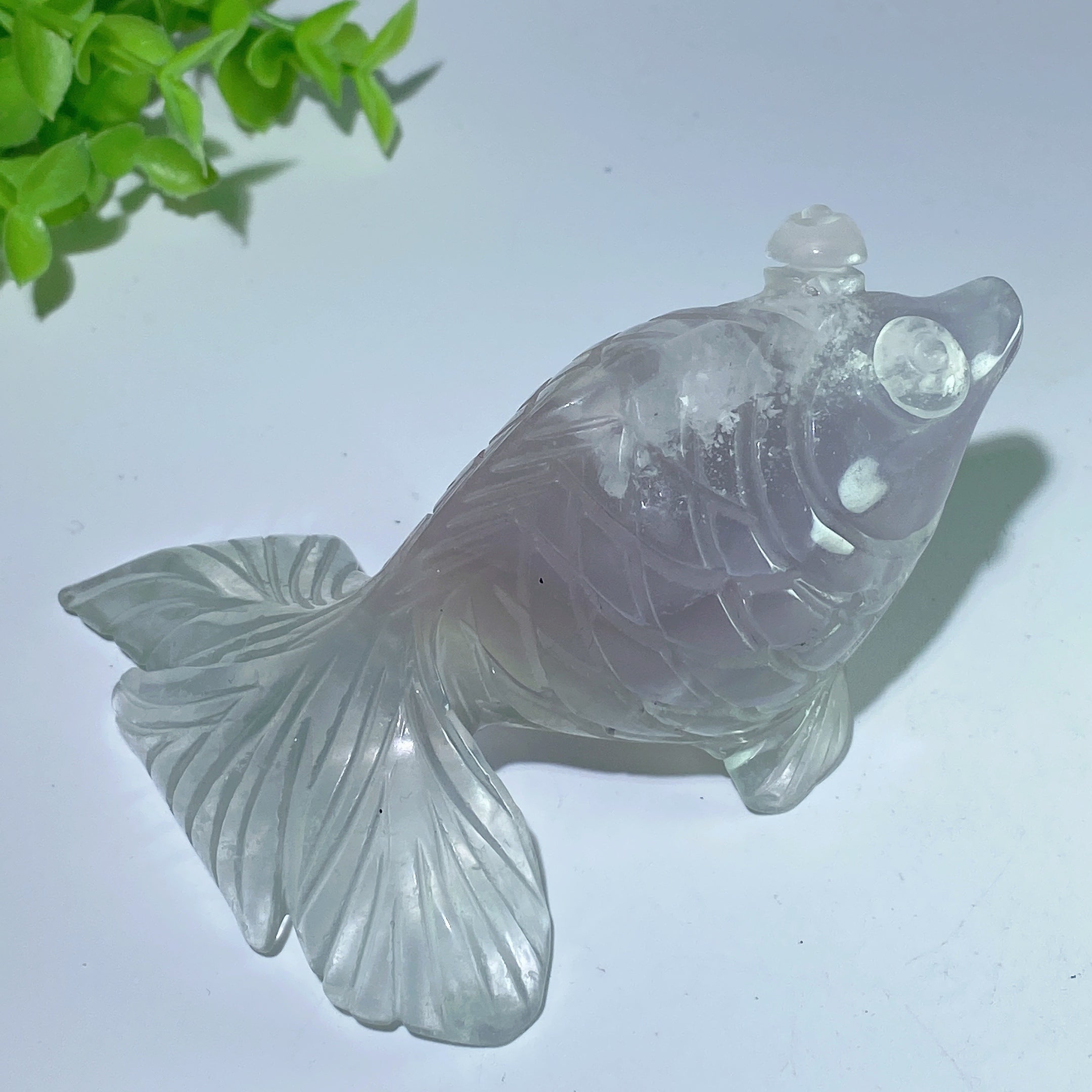 4.0 in Crystal Animal Carvings - Fluorite & Moss Agate Fish