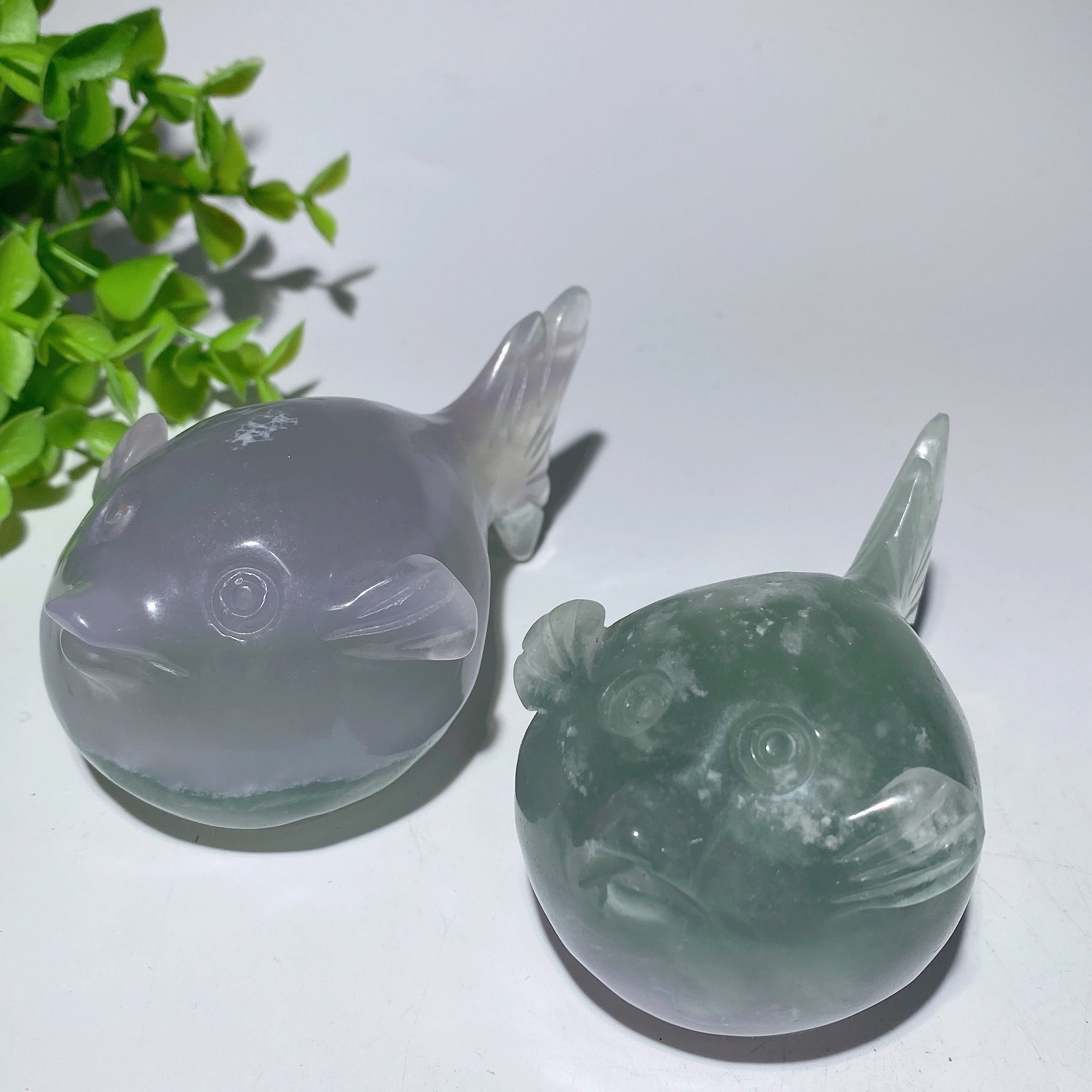 4.0 in Crystal Animal Carvings - Fluorite & Moss Agate Fish