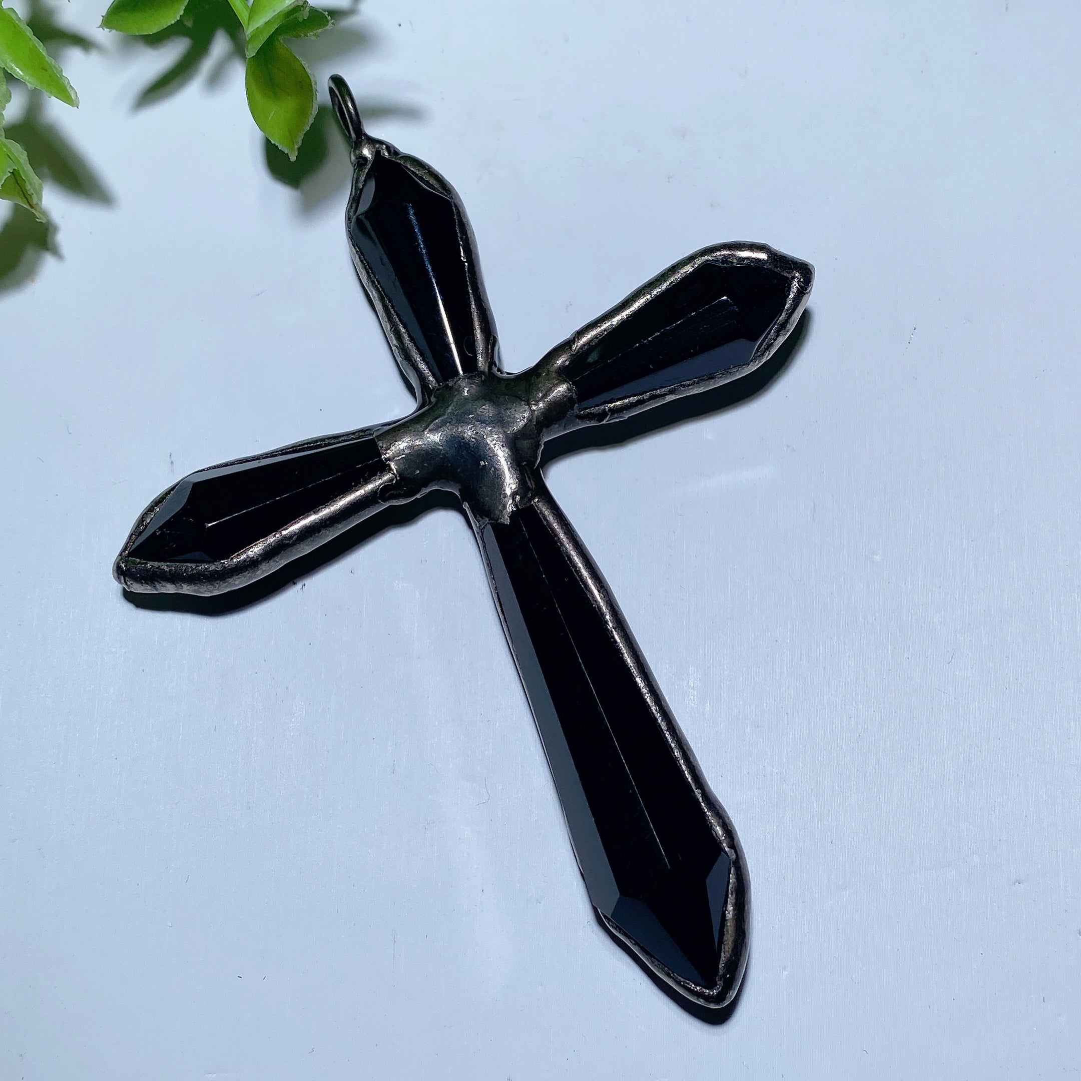 4.0 inch Black Obsidian Cross Pendant for Protection