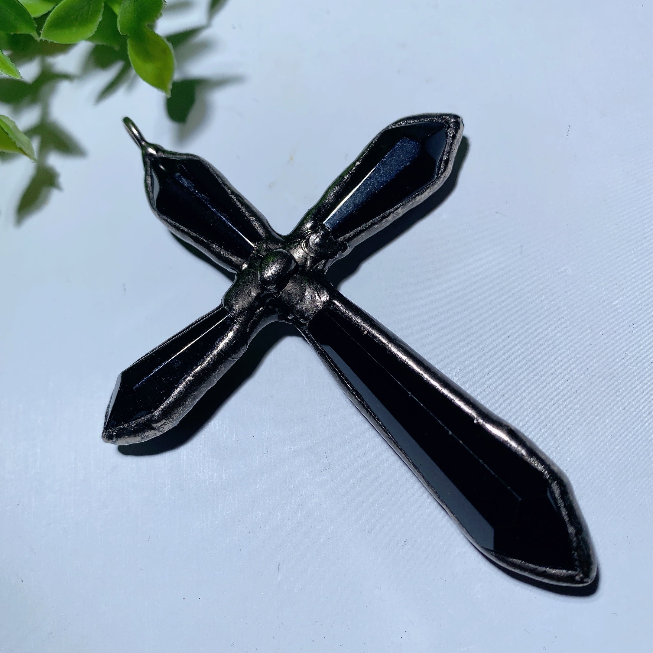 4.0 inch Black Obsidian Cross Pendant for Protection