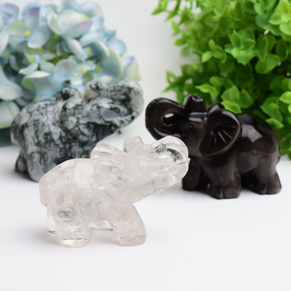 4.0-inch Mixed Crystal Elephant Carving for Spiritual Healing