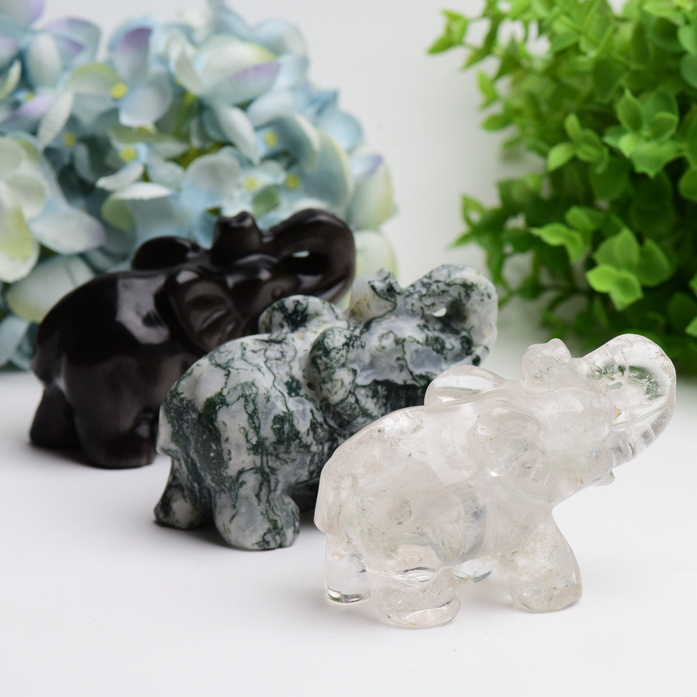 4.0-inch Mixed Crystal Elephant Carving for Spiritual Healing