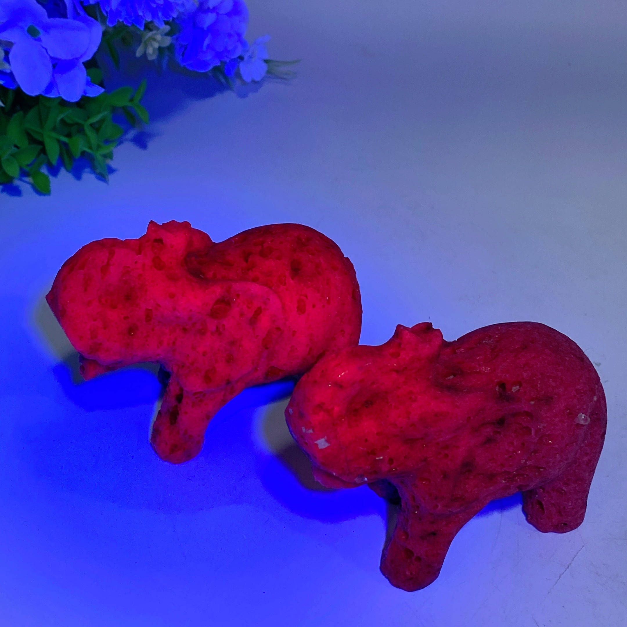 4.0-inch UV Reactive Ruby Calcite Elephant Crystal Carving