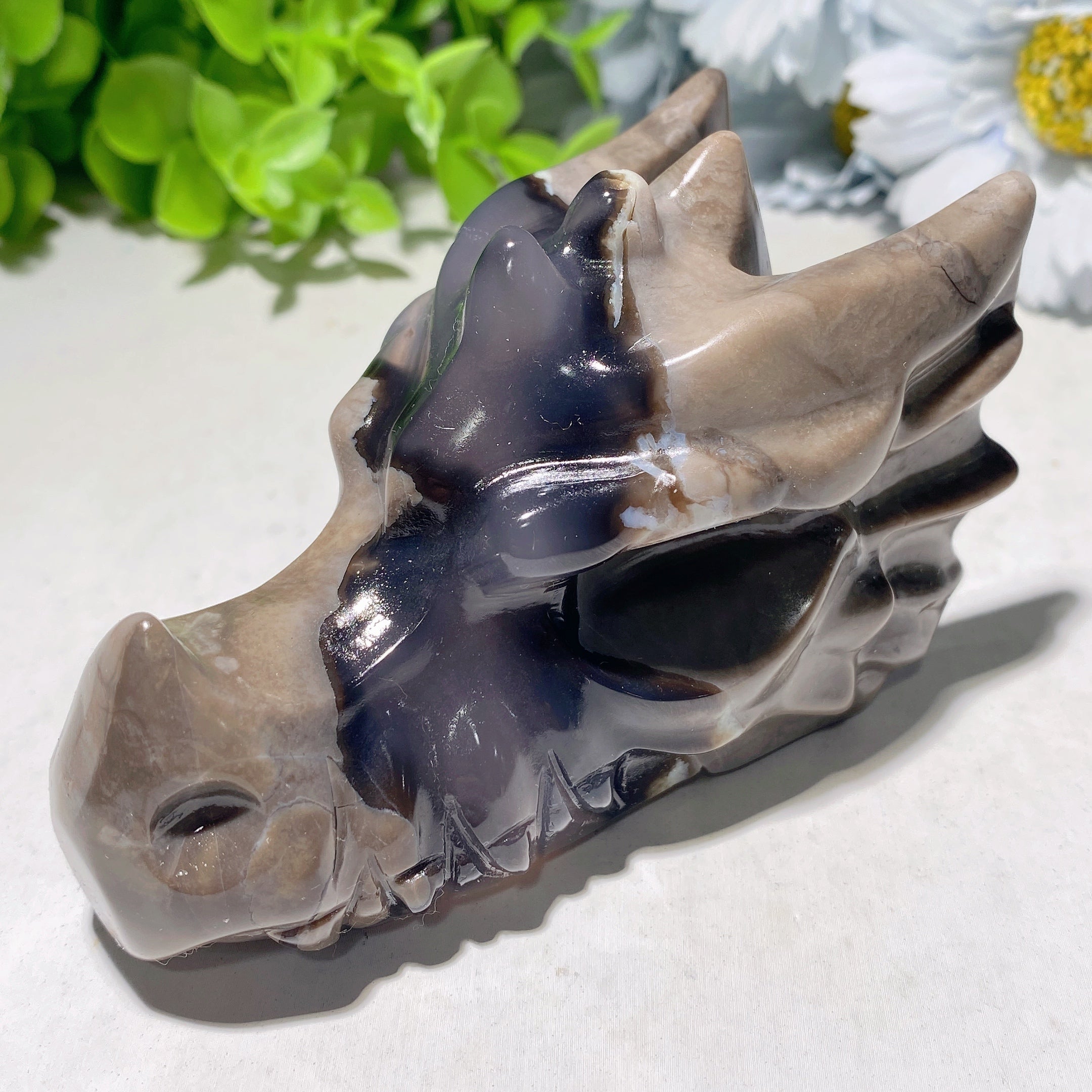 4.0 inch Volcano Agate Dragon Head Crystal Carving
