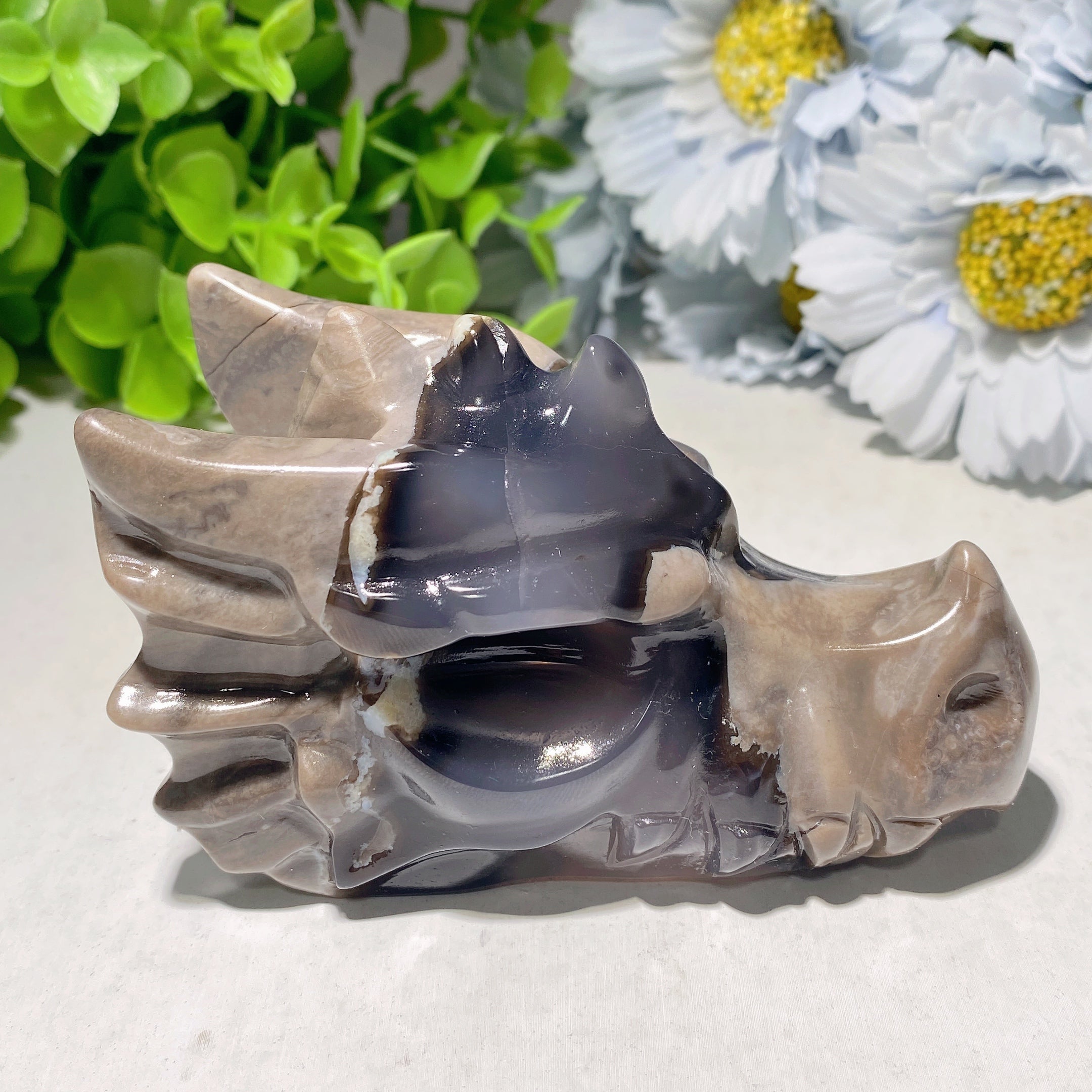 4.0 inch Volcano Agate Dragon Head Crystal Carving