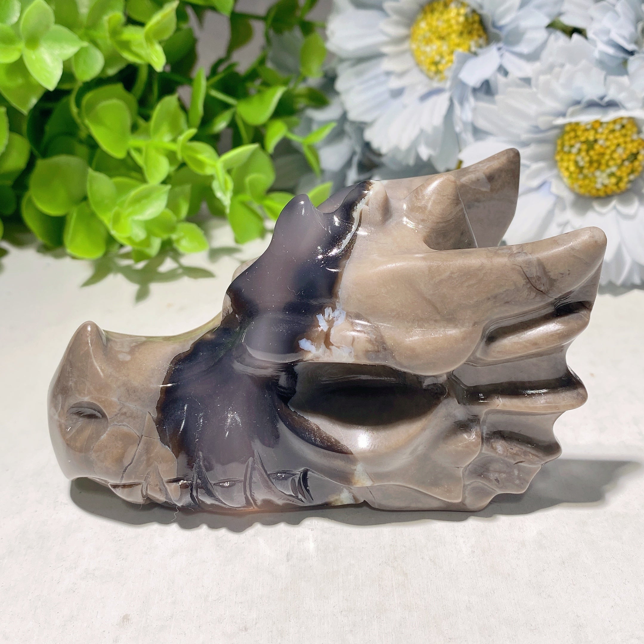 4.0 inch Volcano Agate Dragon Head Crystal Carving