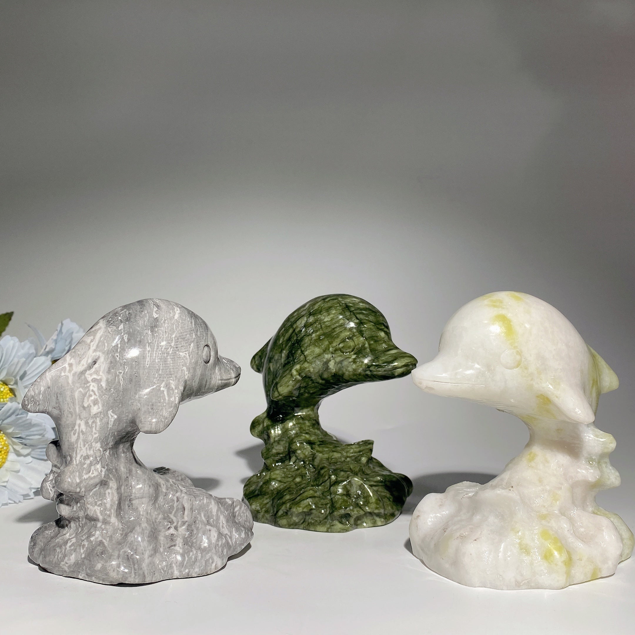 4.1 inch Jade Dolphin Crystal Carving for Healing & Balance