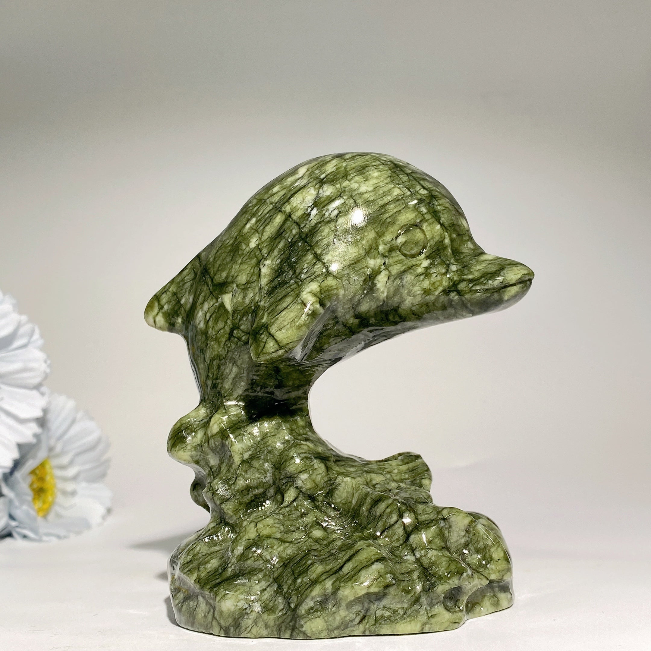 4.1 inch Jade Dolphin Crystal Carving for Healing & Balance