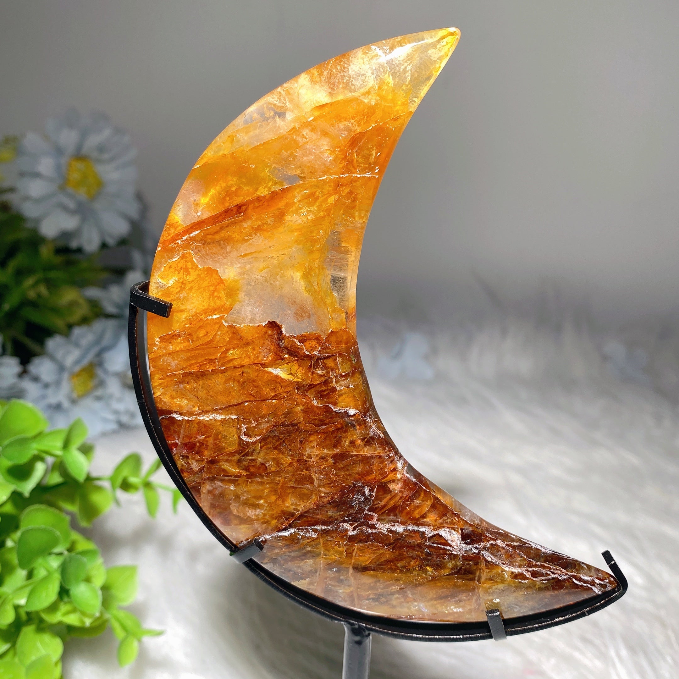 4.2-4.5 inch Golden Healer Moon Crystal Shape with Stand