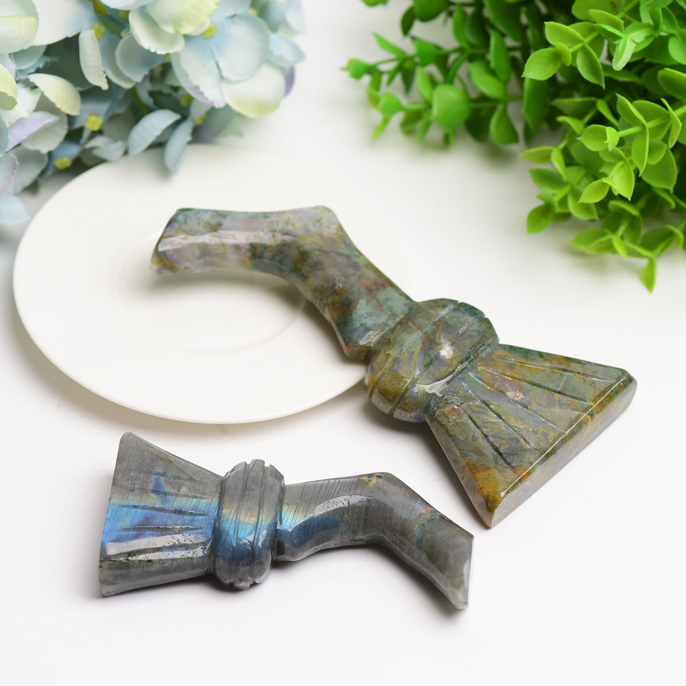 4.2-5.7 inch Labradorite & Moss Agate Witches' Broom Crystal Figurines