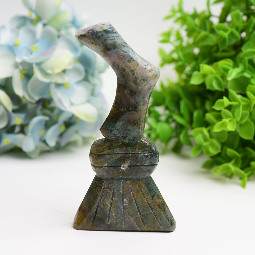 4.2-5.7 inch Labradorite & Moss Agate Witches' Broom Crystal Figurines
