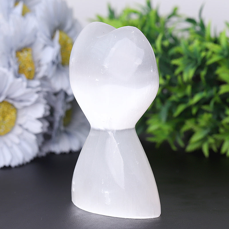 4.2" Healing Selenite Heart Shaped Crystal Tower