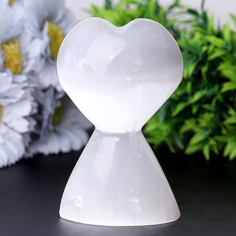 4.2" Healing Selenite Heart Shaped Crystal Tower