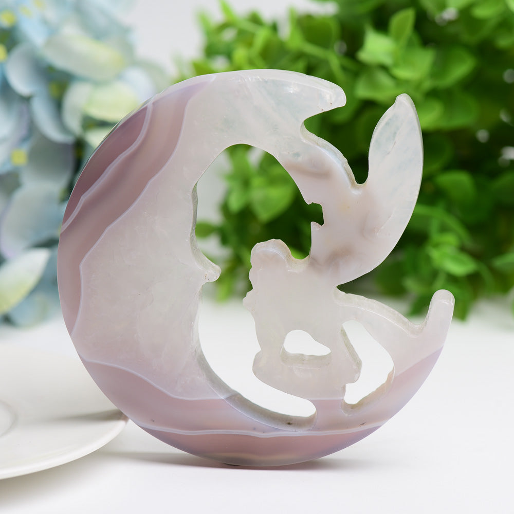 4.2 Inch Agate Moon Fairy Crystal Figurine Carving