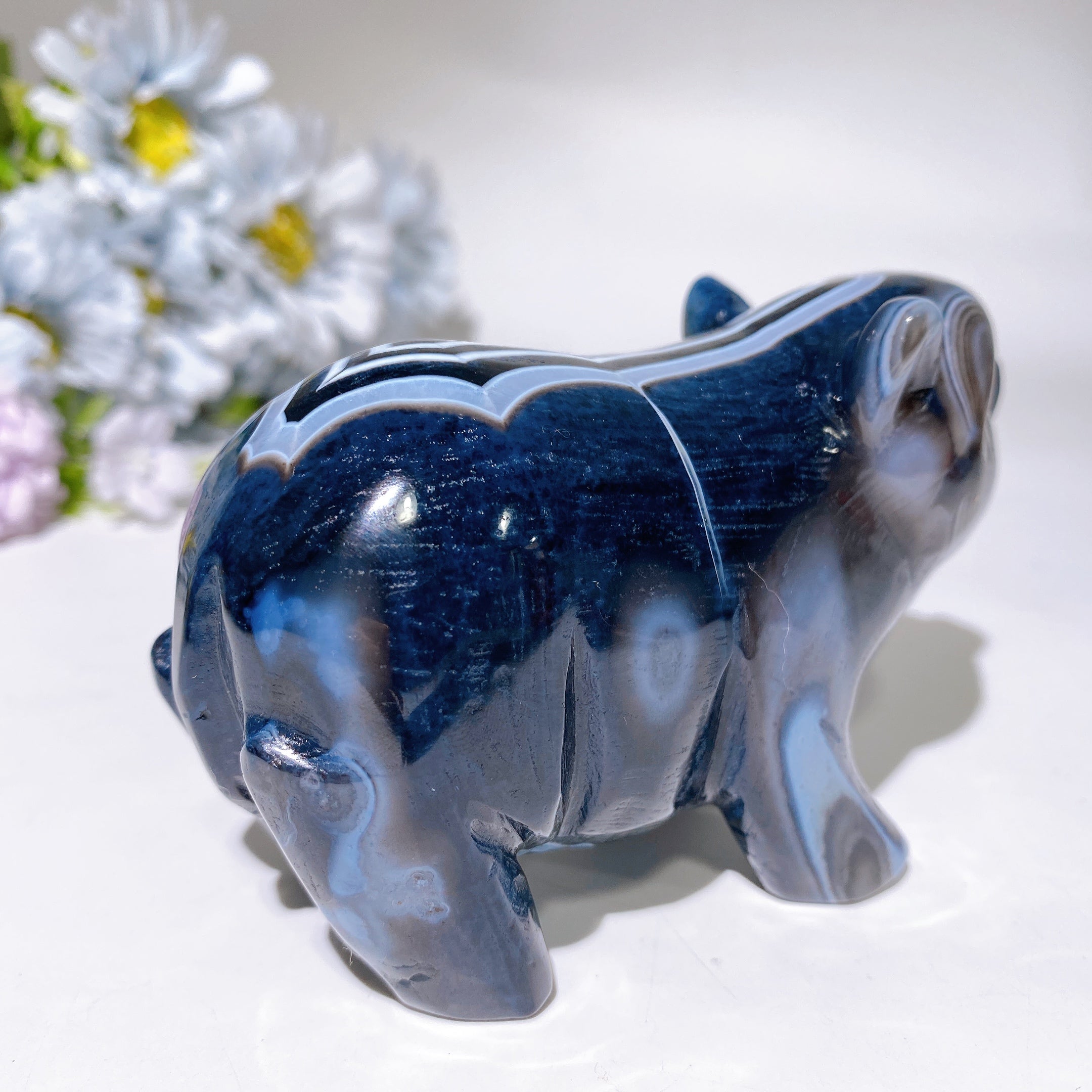 4.2 Inch Black Banded Agate Piggy Crystal Carving