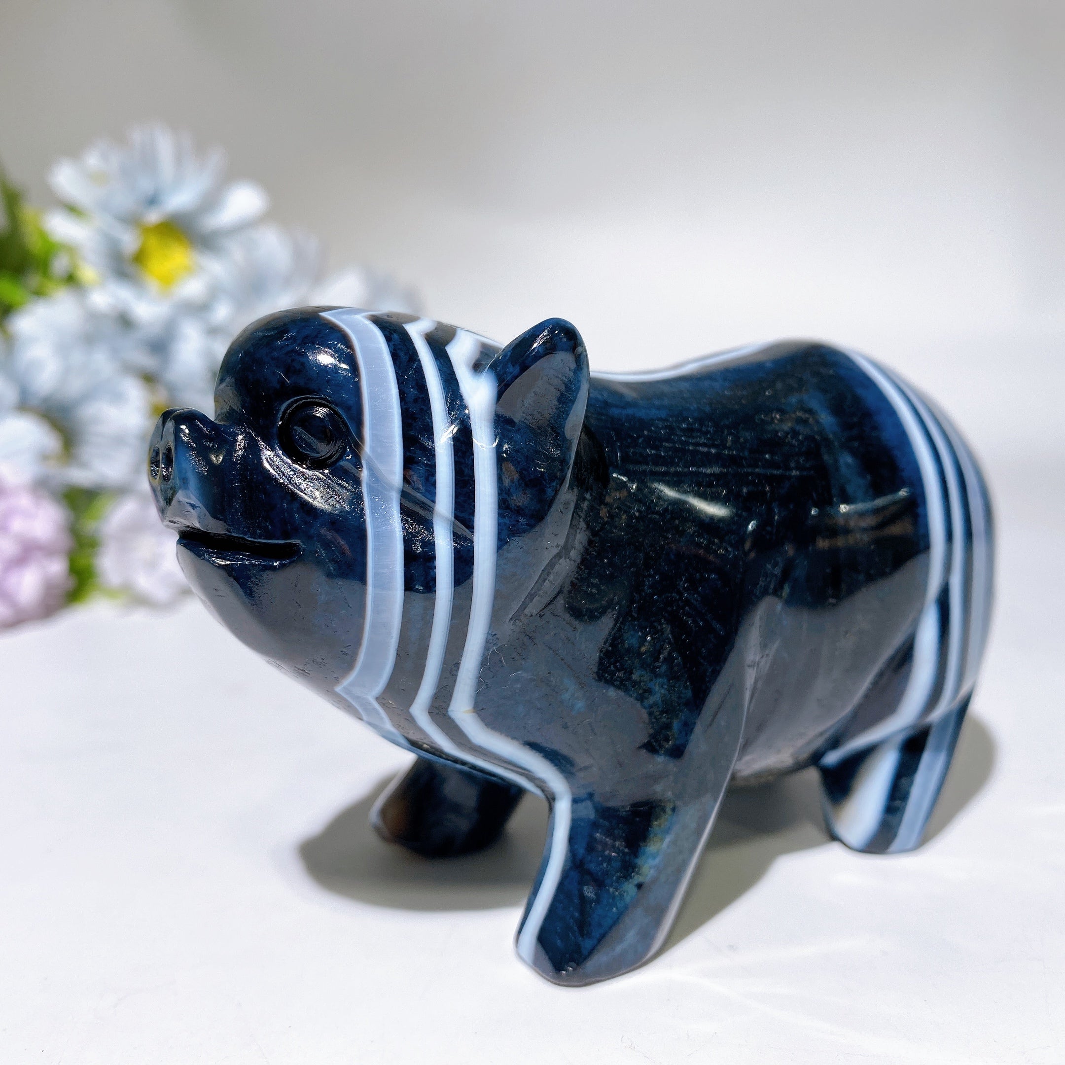 4.2 Inch Black Banded Agate Piggy Crystal Carving
