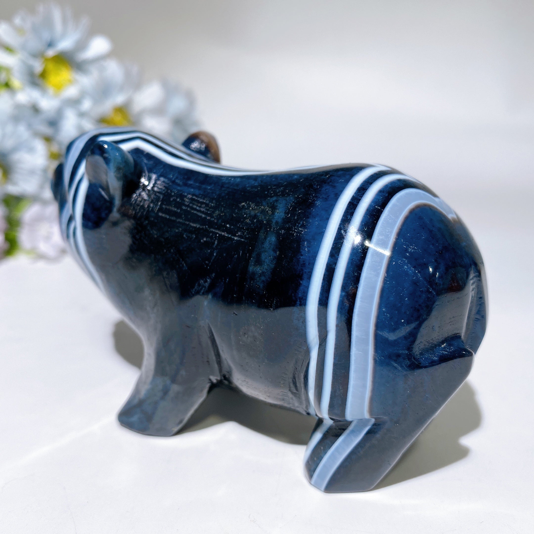 4.2 Inch Black Banded Agate Piggy Crystal Carving
