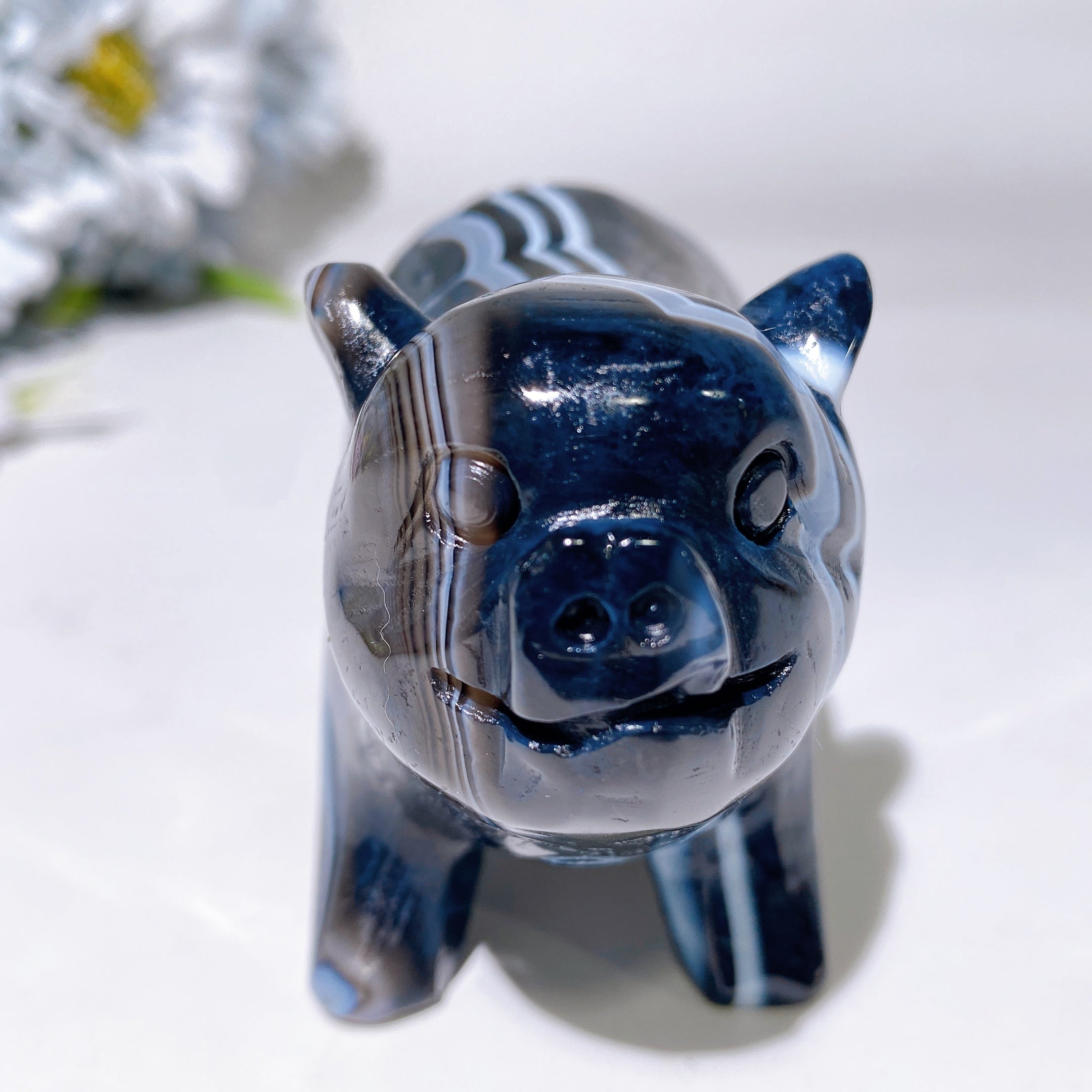 4.2 Inch Black Banded Agate Piggy Crystal Carving