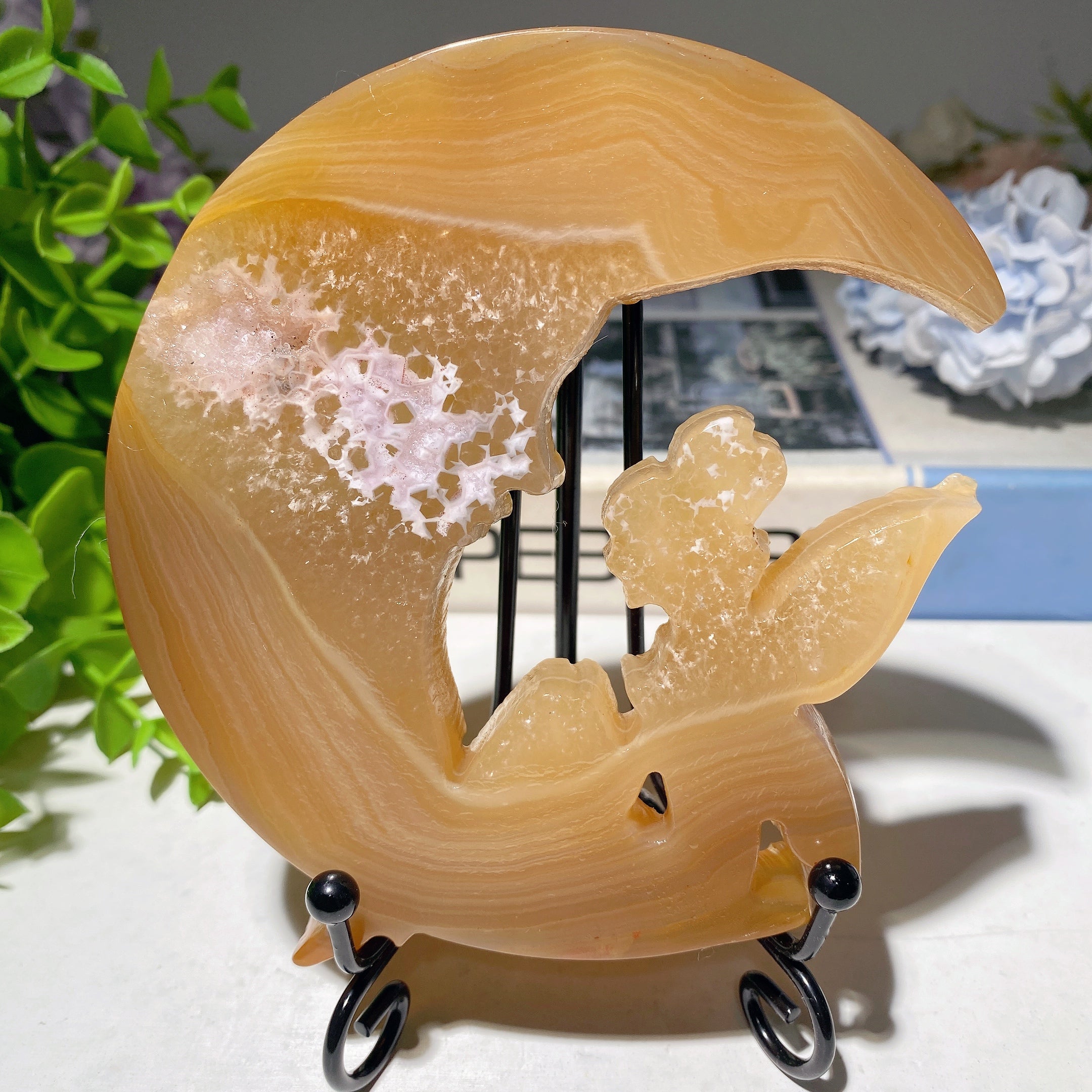 4.2 inch Druzy Agate Moon Fairy Crystal Figurine