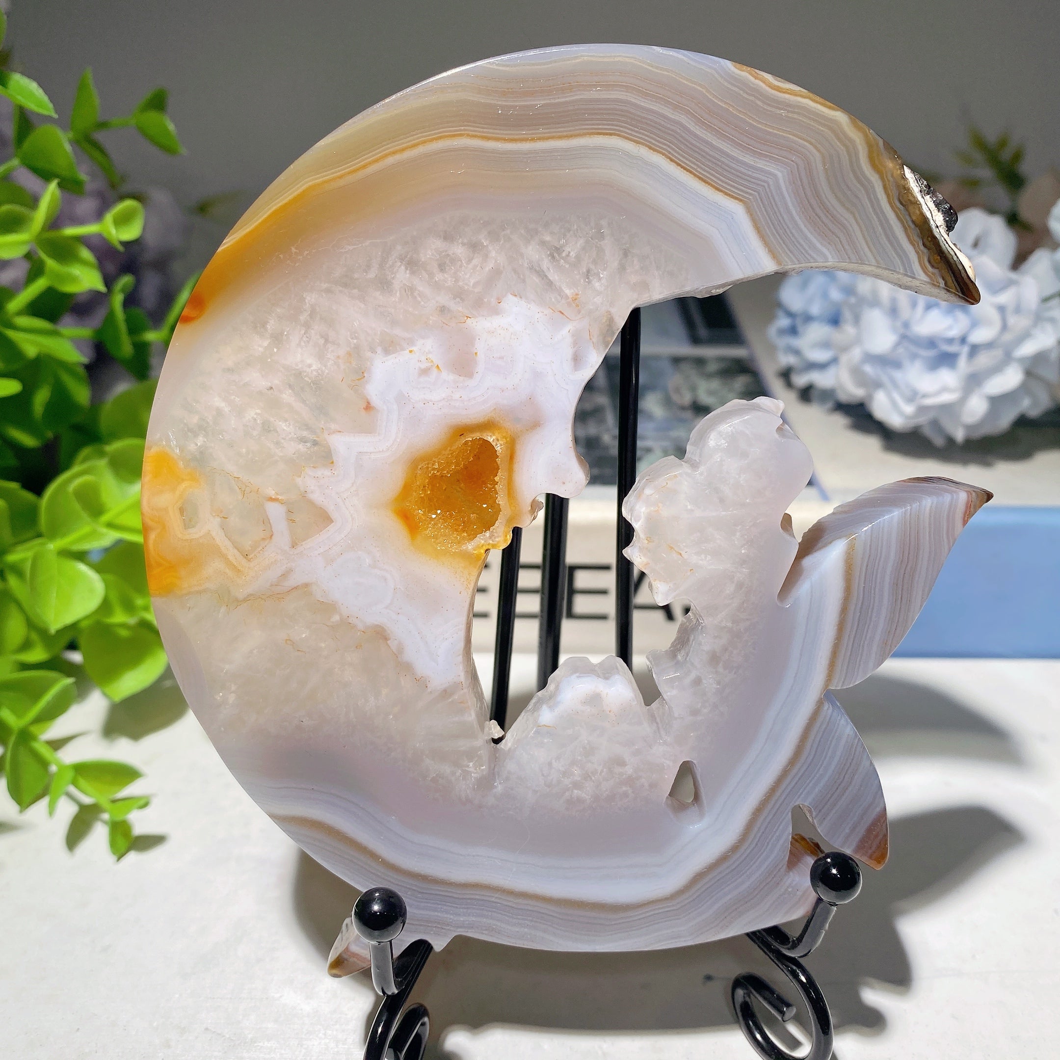 4.2 inch Druzy Agate Moon Fairy Crystal Figurine