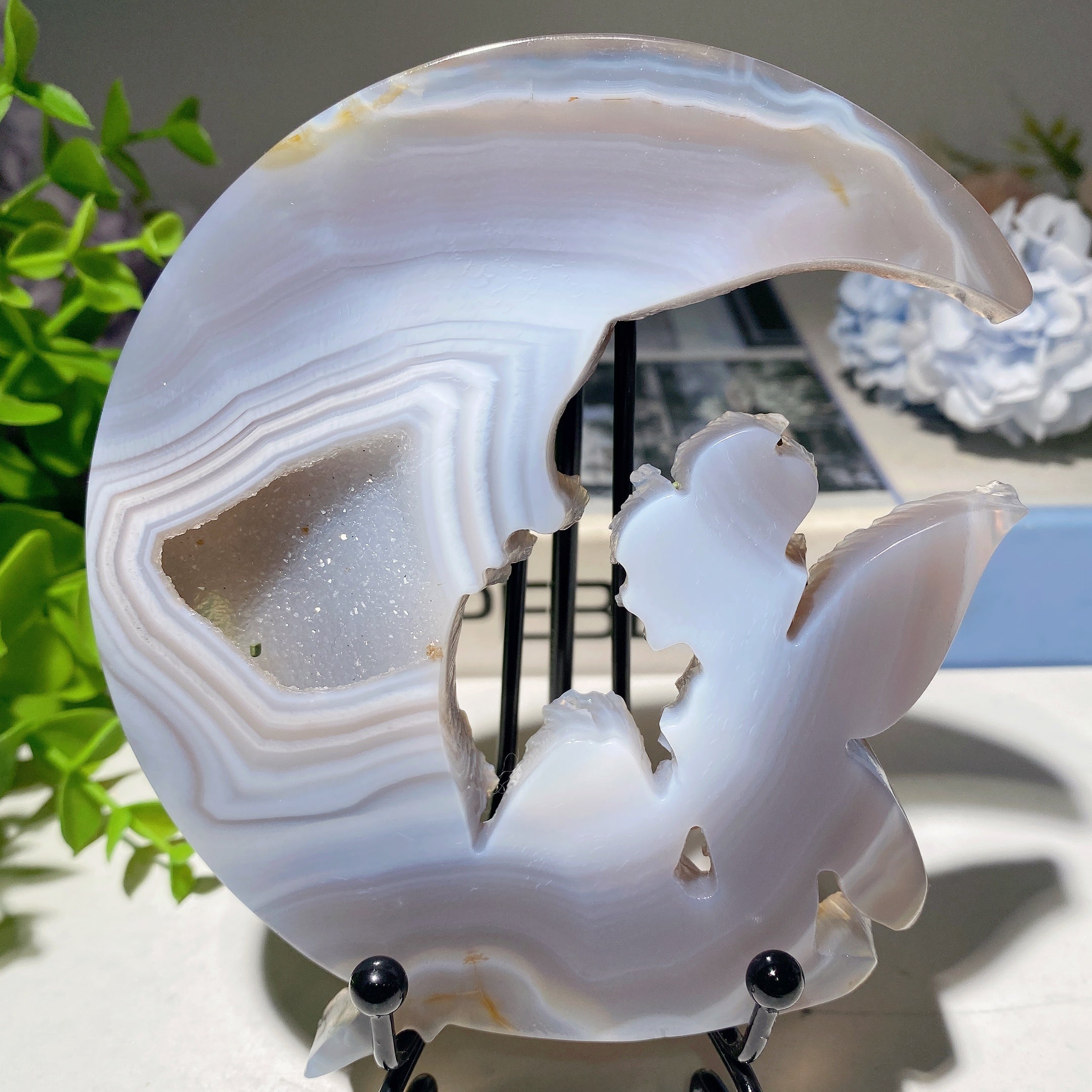 4.2 inch Druzy Agate Moon Fairy Crystal Figurine