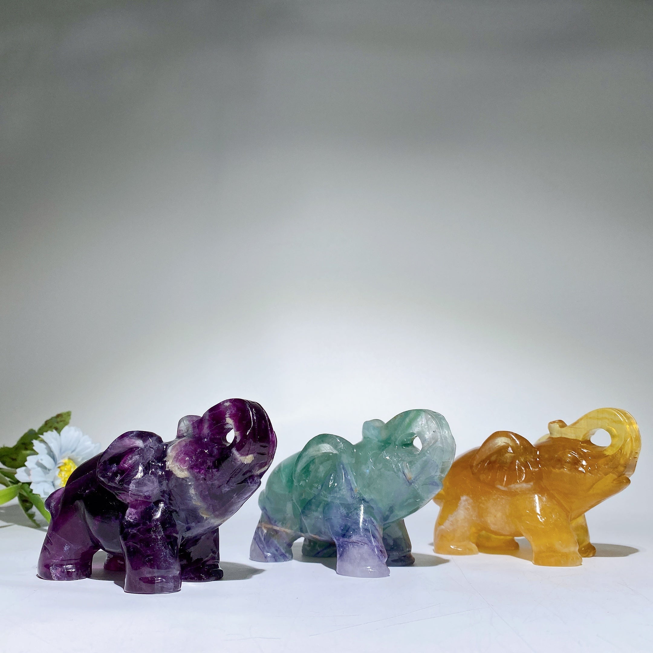 4.2-inch Fluorite Crystal Elephant Carving for Healing