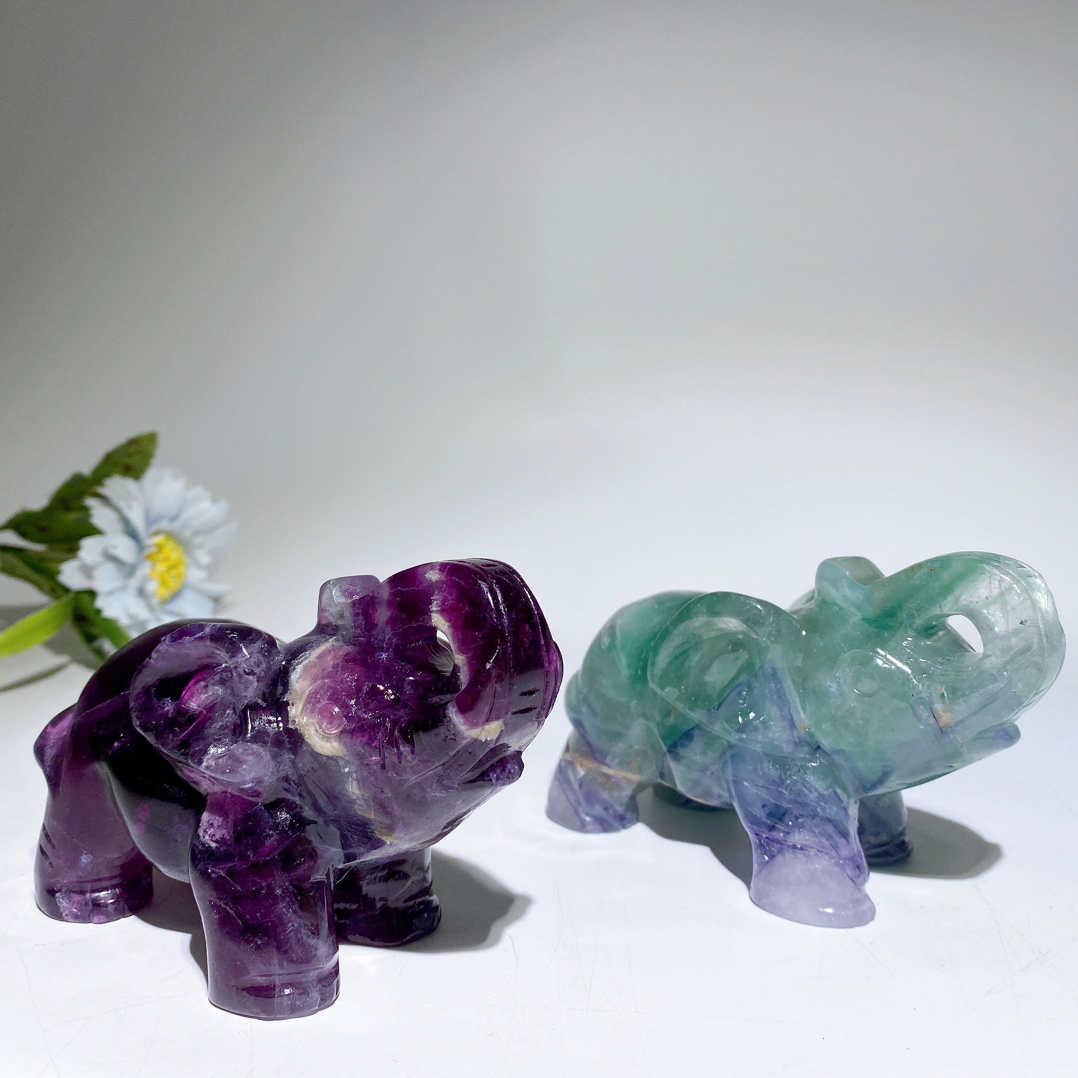4.2-inch Fluorite Crystal Elephant Carving for Healing