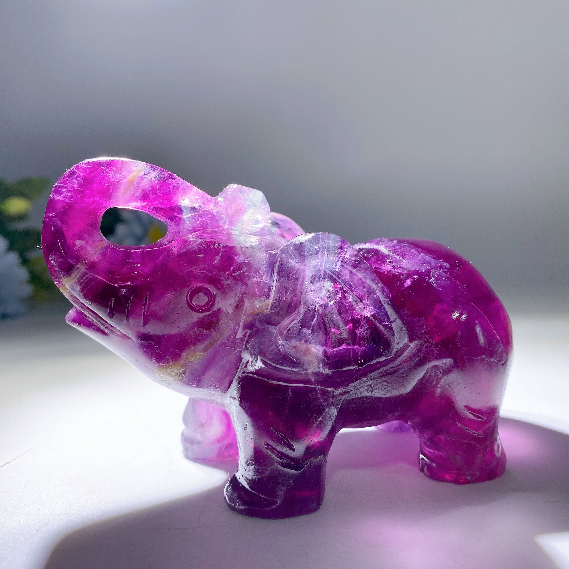 4.2-inch Fluorite Crystal Elephant Carving for Healing