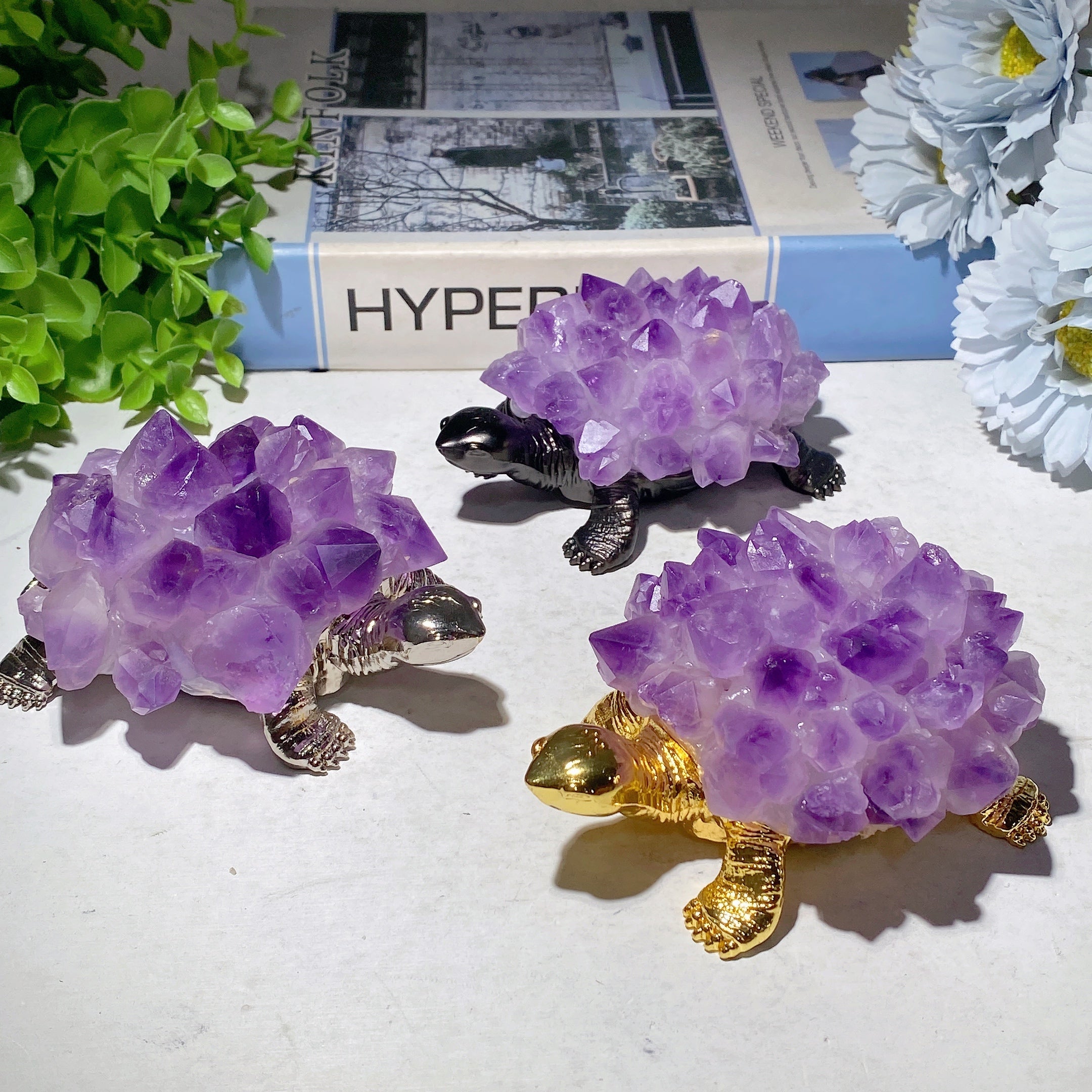 4.3 inch Amethyst Crystal Turtle Figurine for Prosperity