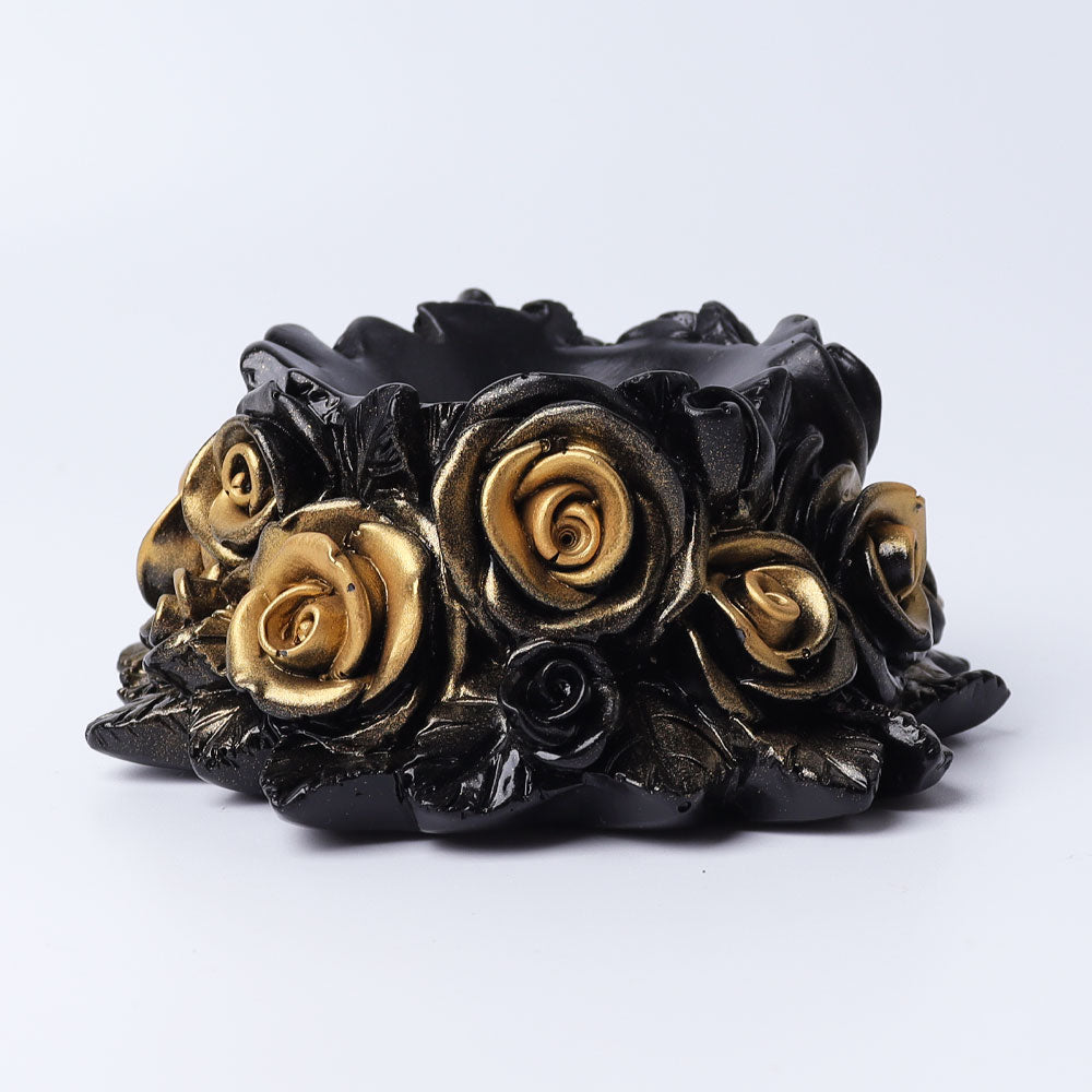 4.3 inch Crystal Sphere Stand with Rose Flower Design - Golden-Black