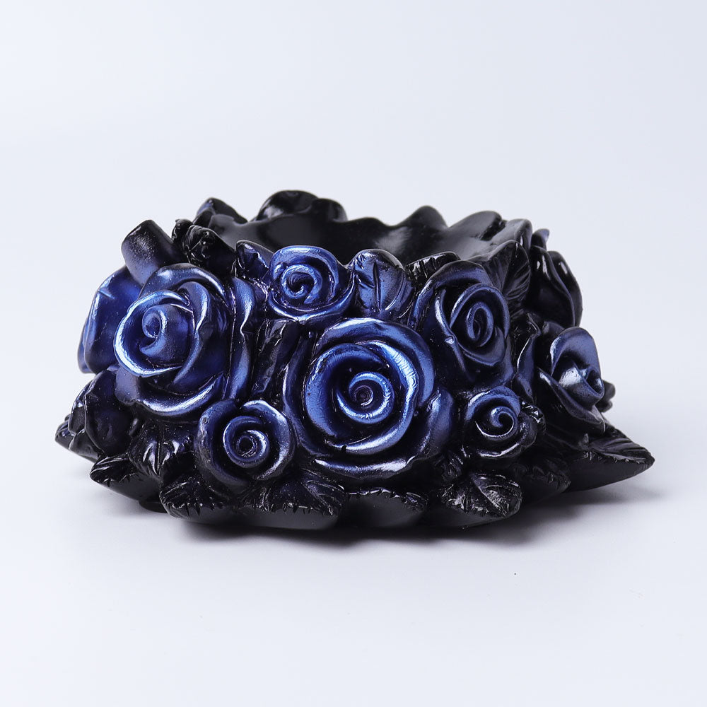 4.3 inch Crystal Sphere Stand with Rose Flower Design - Golden-Black