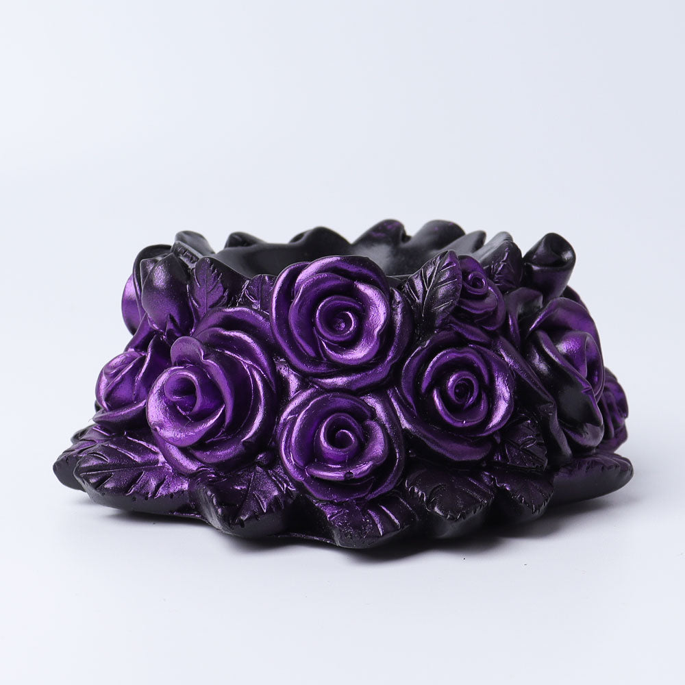 4.3 inch Crystal Sphere Stand with Rose Flower Design - Golden-Black