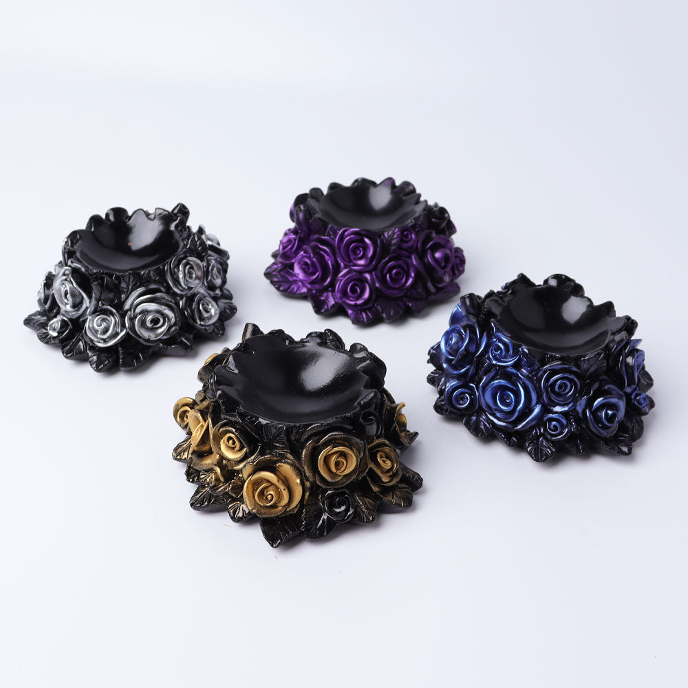 4.3 inch Crystal Sphere Stand with Rose Flower Design - Golden-Black