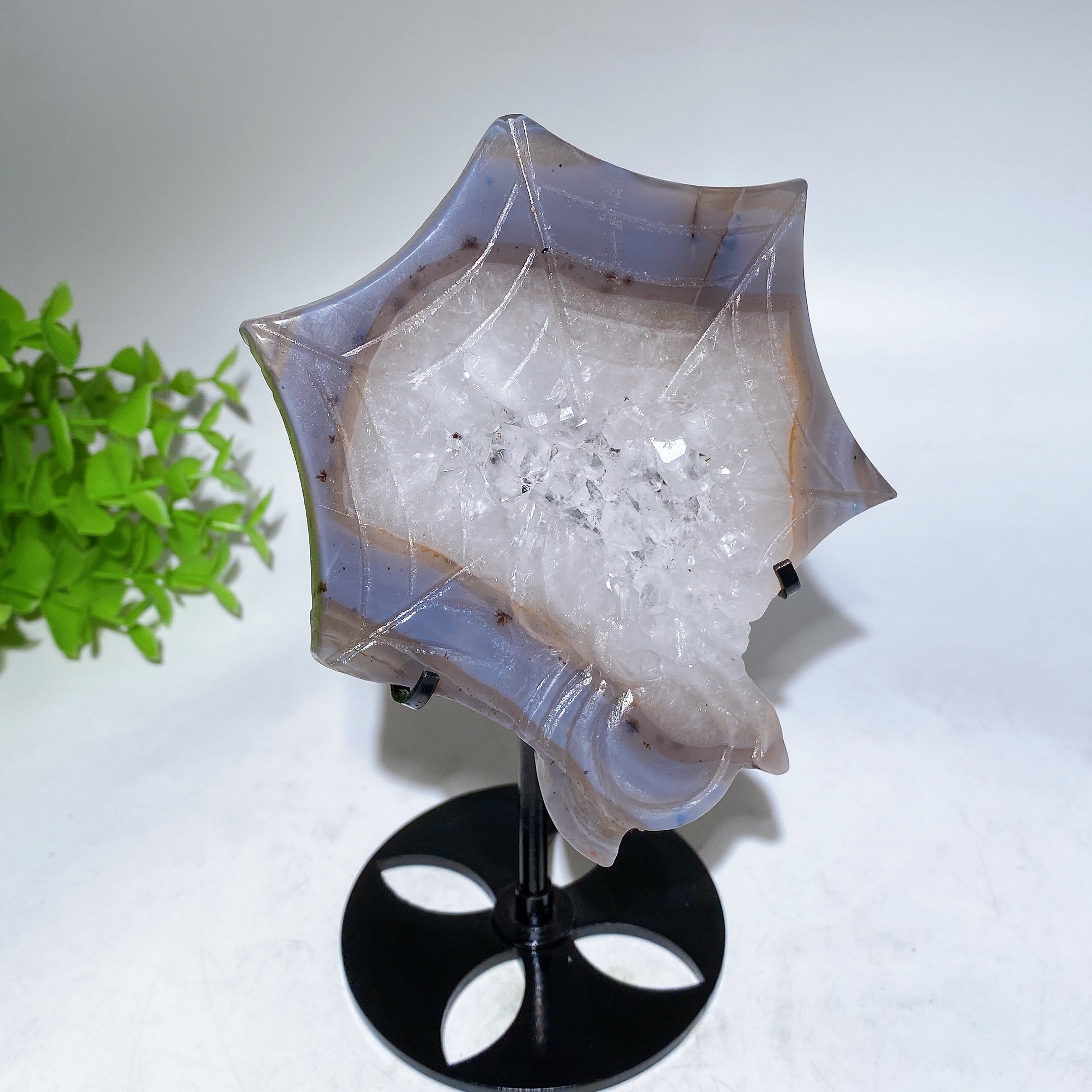 4.4 Inch Druzy Agate Spider Web Crystal Carving with Stand