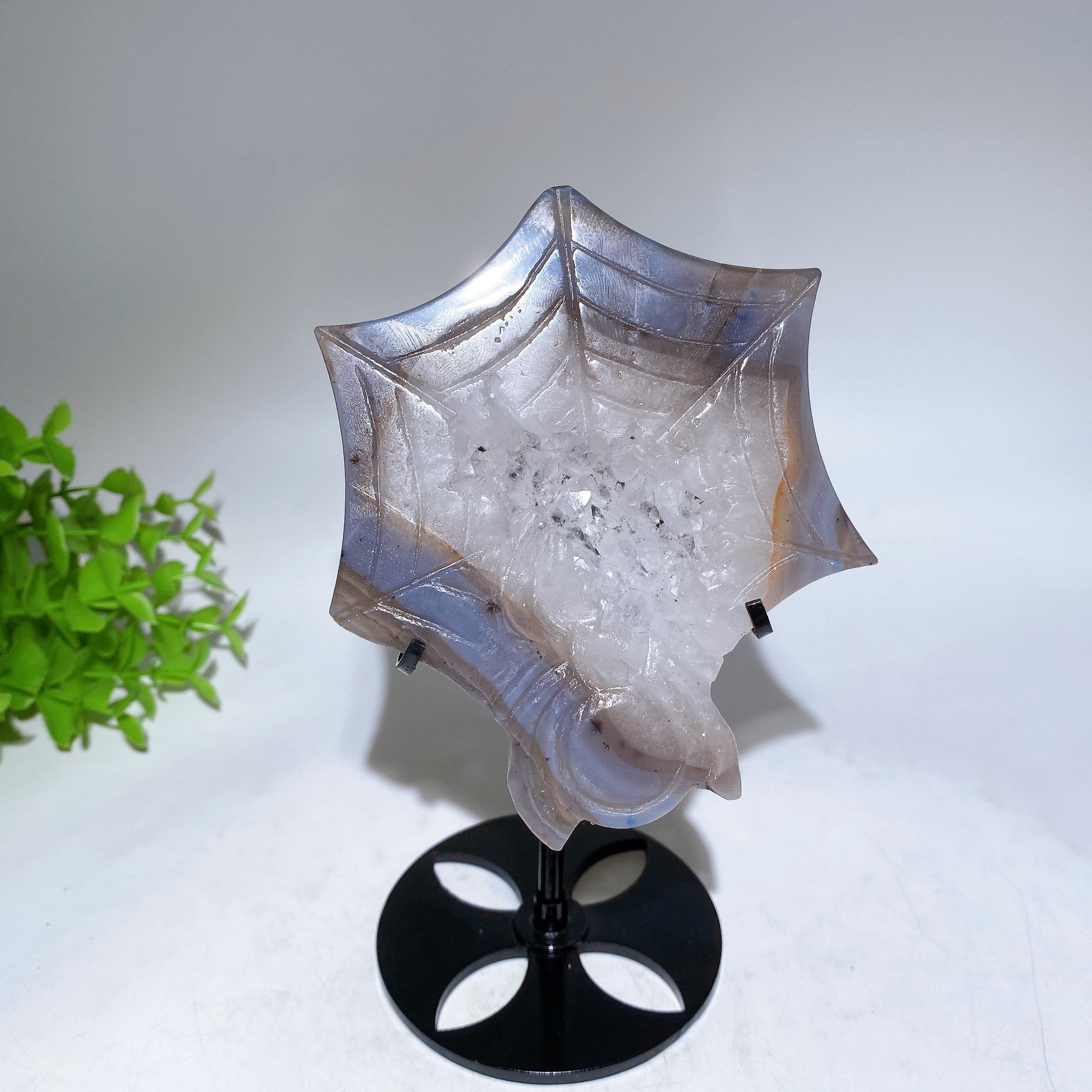 4.4 Inch Druzy Agate Spider Web Crystal Carving with Stand
