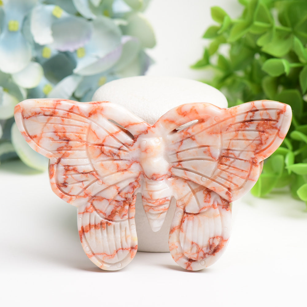 4.4-inch Red Line & Rainforest Jasper Butterfly Carving