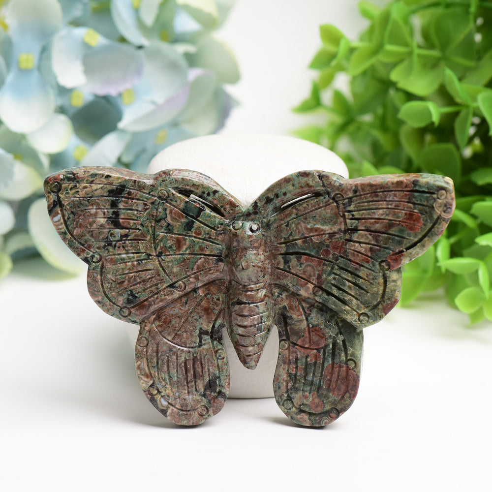 4.4-inch Red Line & Rainforest Jasper Butterfly Carving
