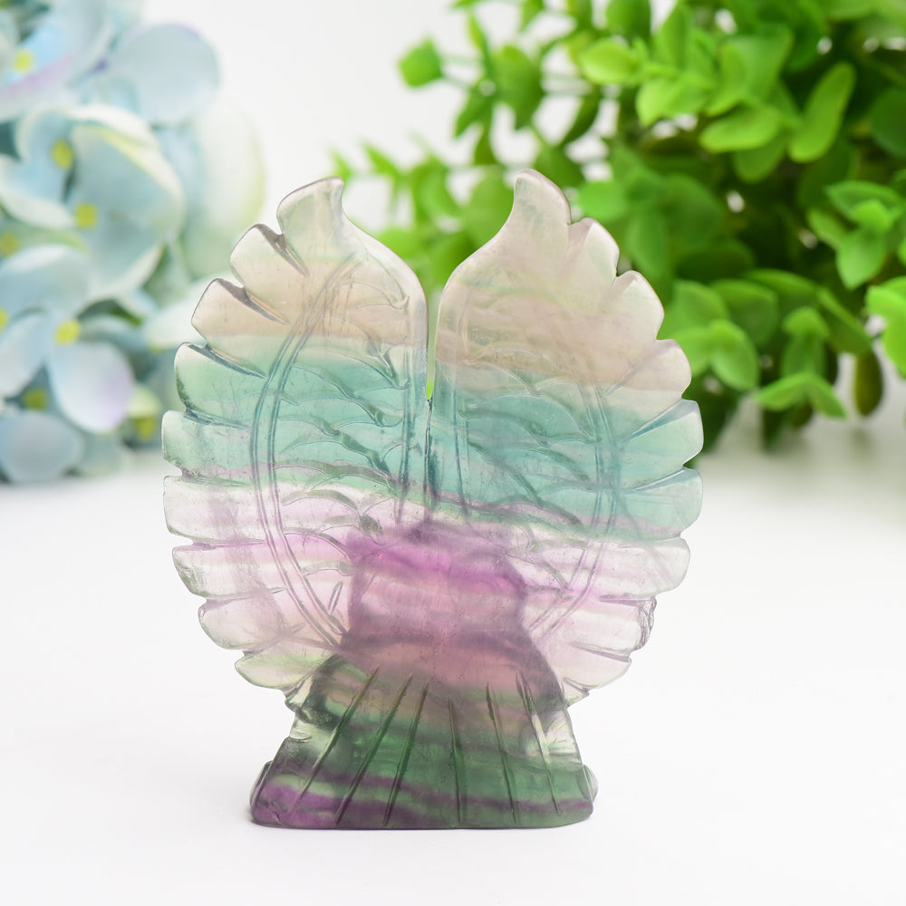 4.4" Rainbow Fluorite Hand-Carved Crystal Owl Figurine
