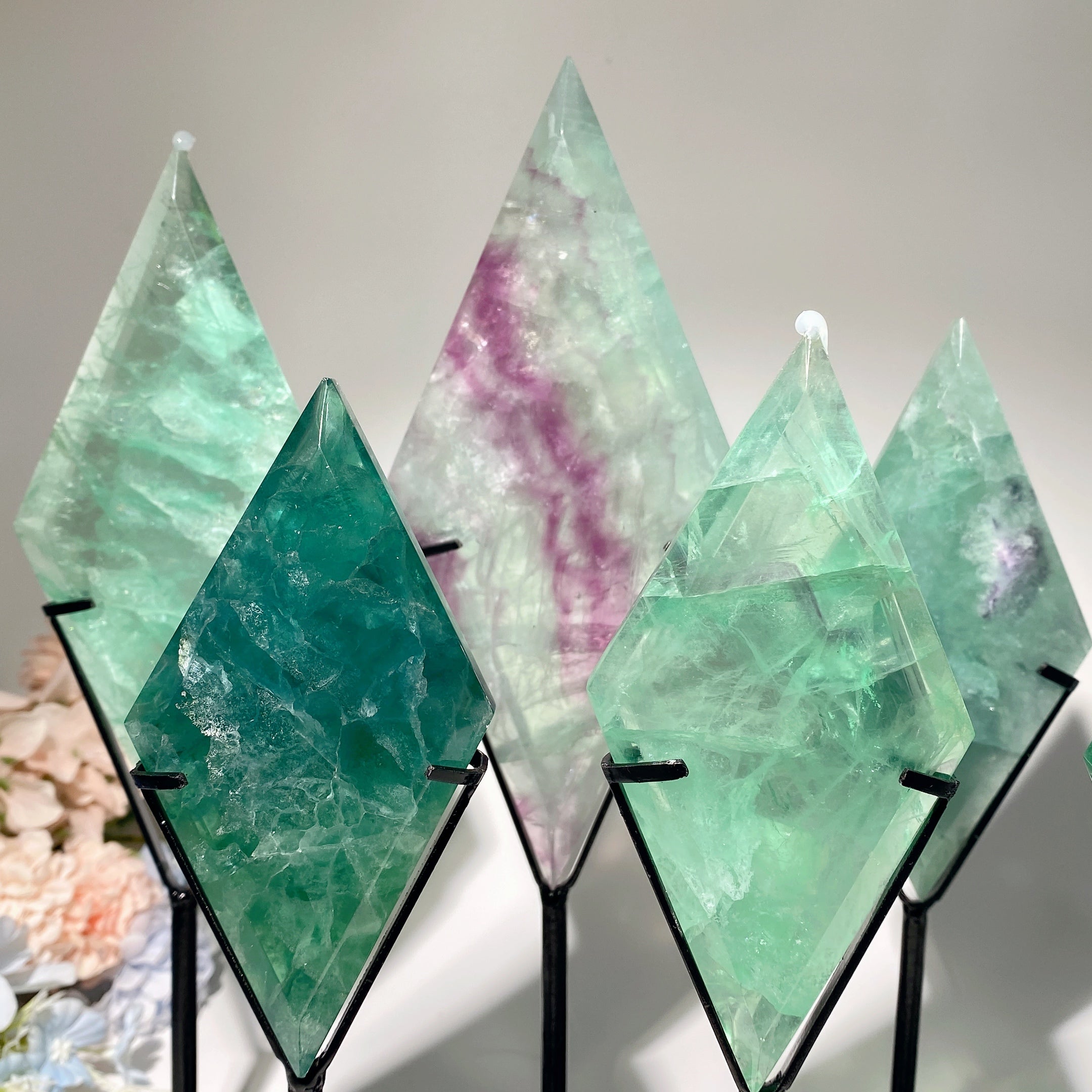 4-5.5 inch Polished Fluorite Rhombus Crystal Display Slab for Healing
