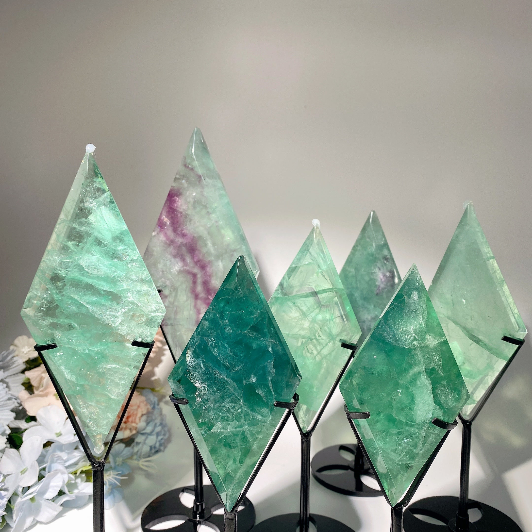4-5.5 inch Polished Fluorite Rhombus Crystal Display Slab for Healing