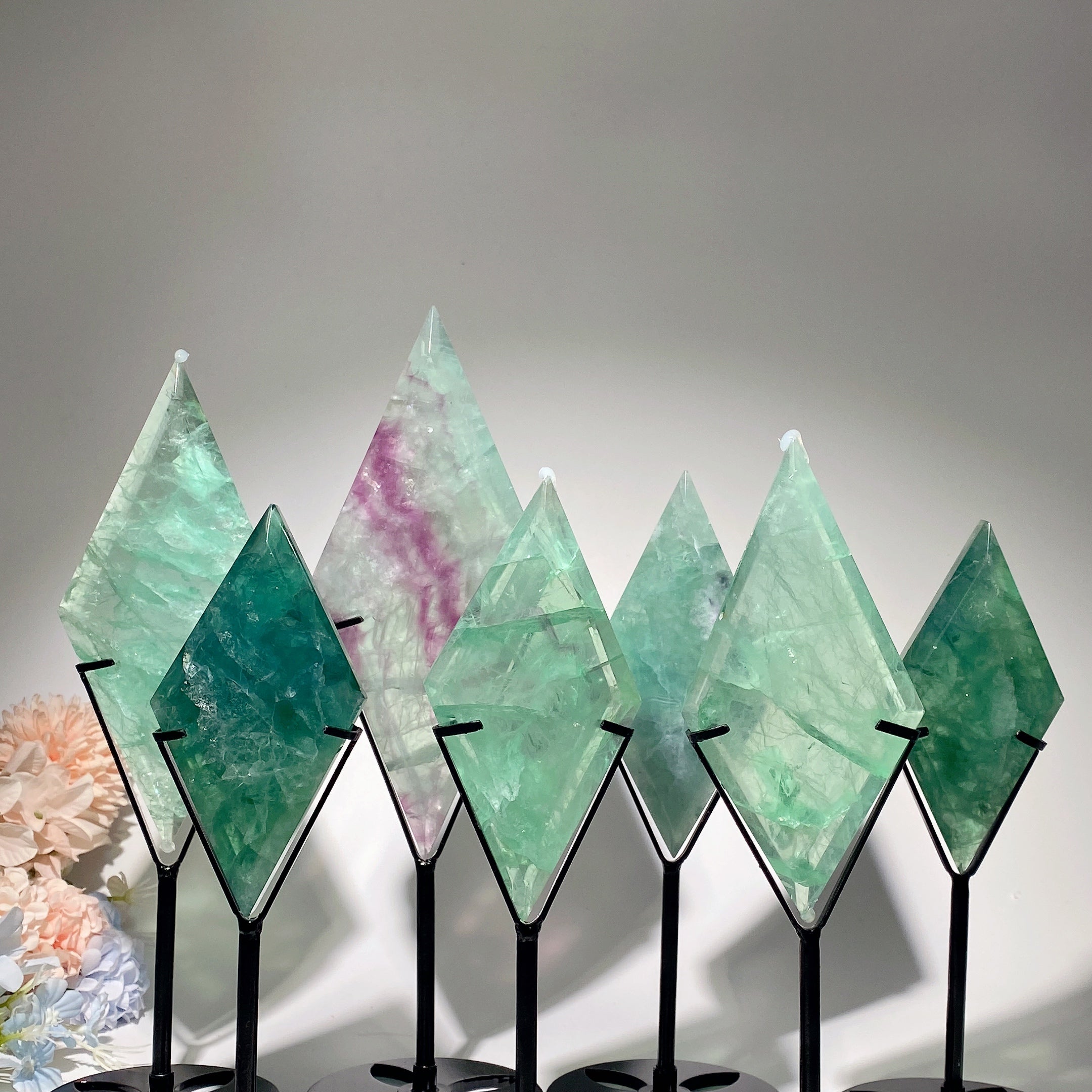 4-5.5 inch Polished Fluorite Rhombus Crystal Display Slab for Healing