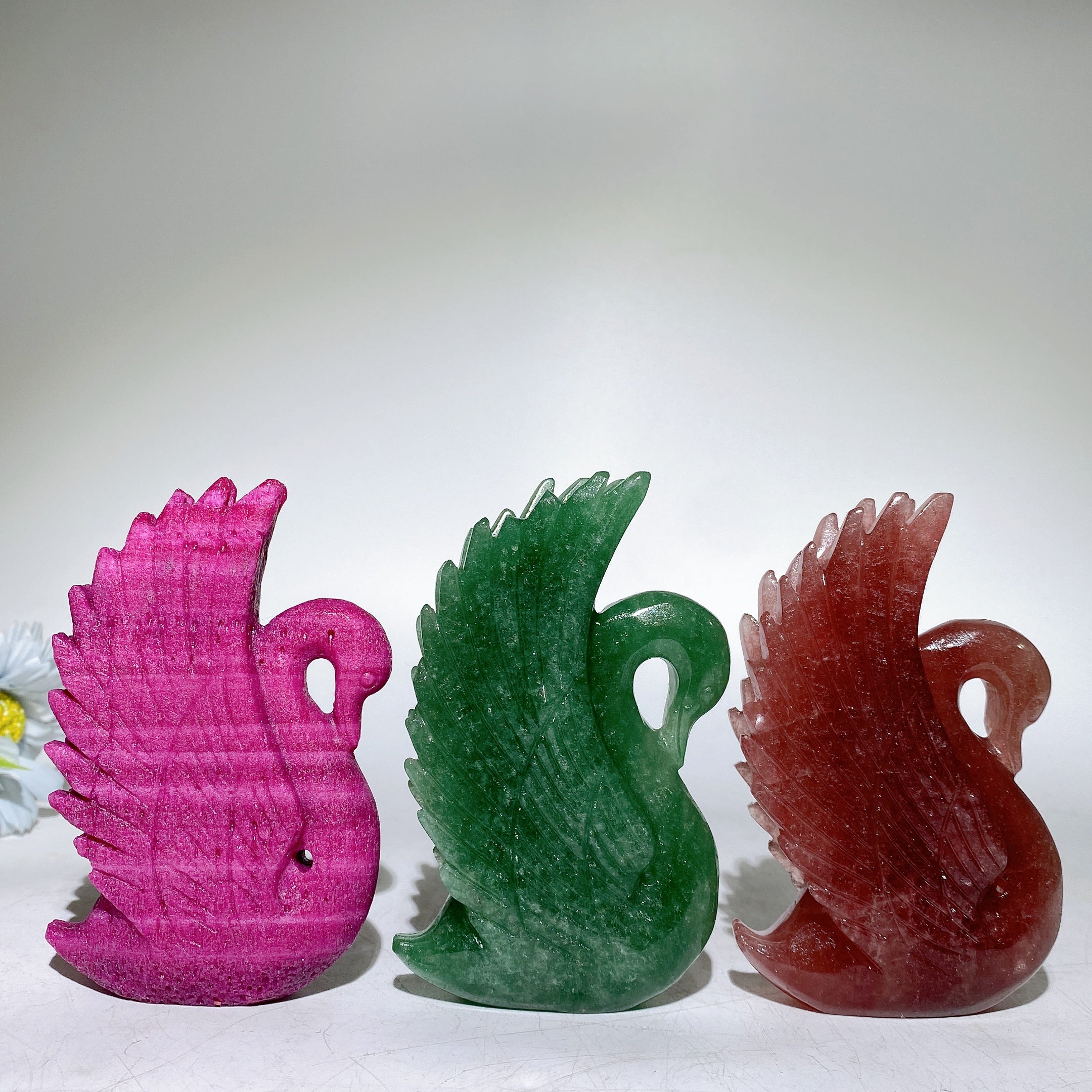 4.5" Green Strawberry Quartz Swan Figurine for Healing